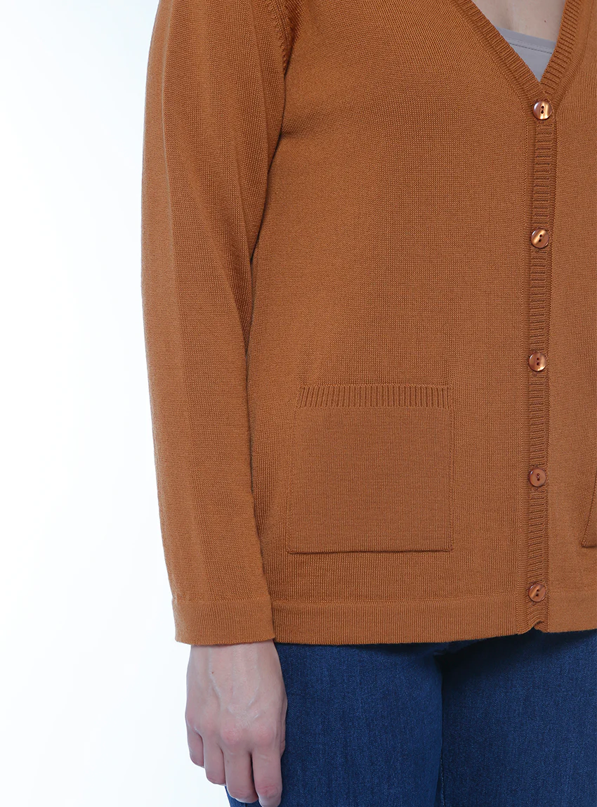 Gilet femme en laine merinos beige caramel