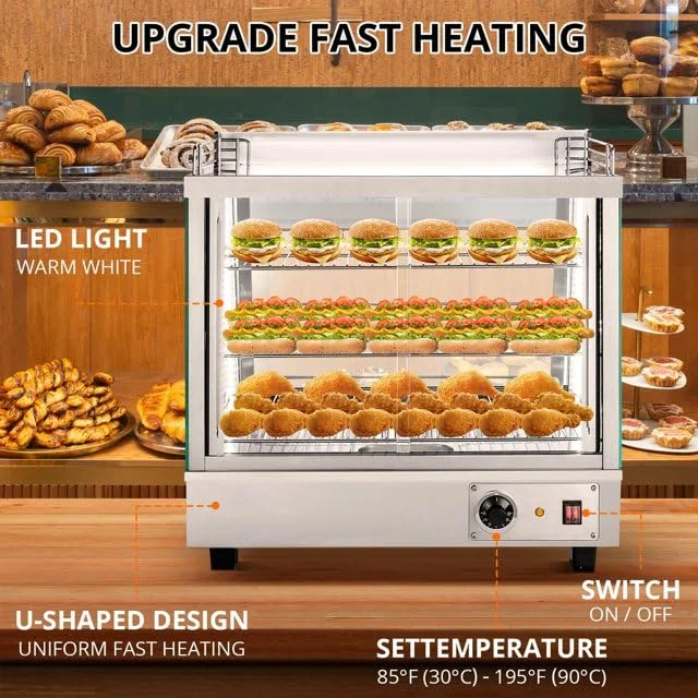 36" Commercial Food Warmer Display Case, Countertop Warmer Display Case, Commercial Food Warmer with Adjustable Shelves, Glass Sliding Doors, 3 Tier Electric Heated Display Cabinet(36"/Silver) - Image 4