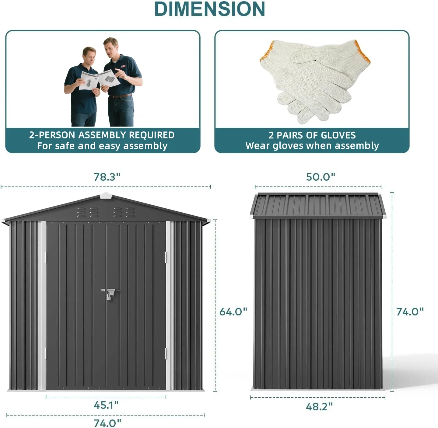 Asofer Outdoor Storage Shed, 6 x 4 FT Metal Garden Shed with Double Lockable Doors,for Backyard Patio Lawn-Dark Grey