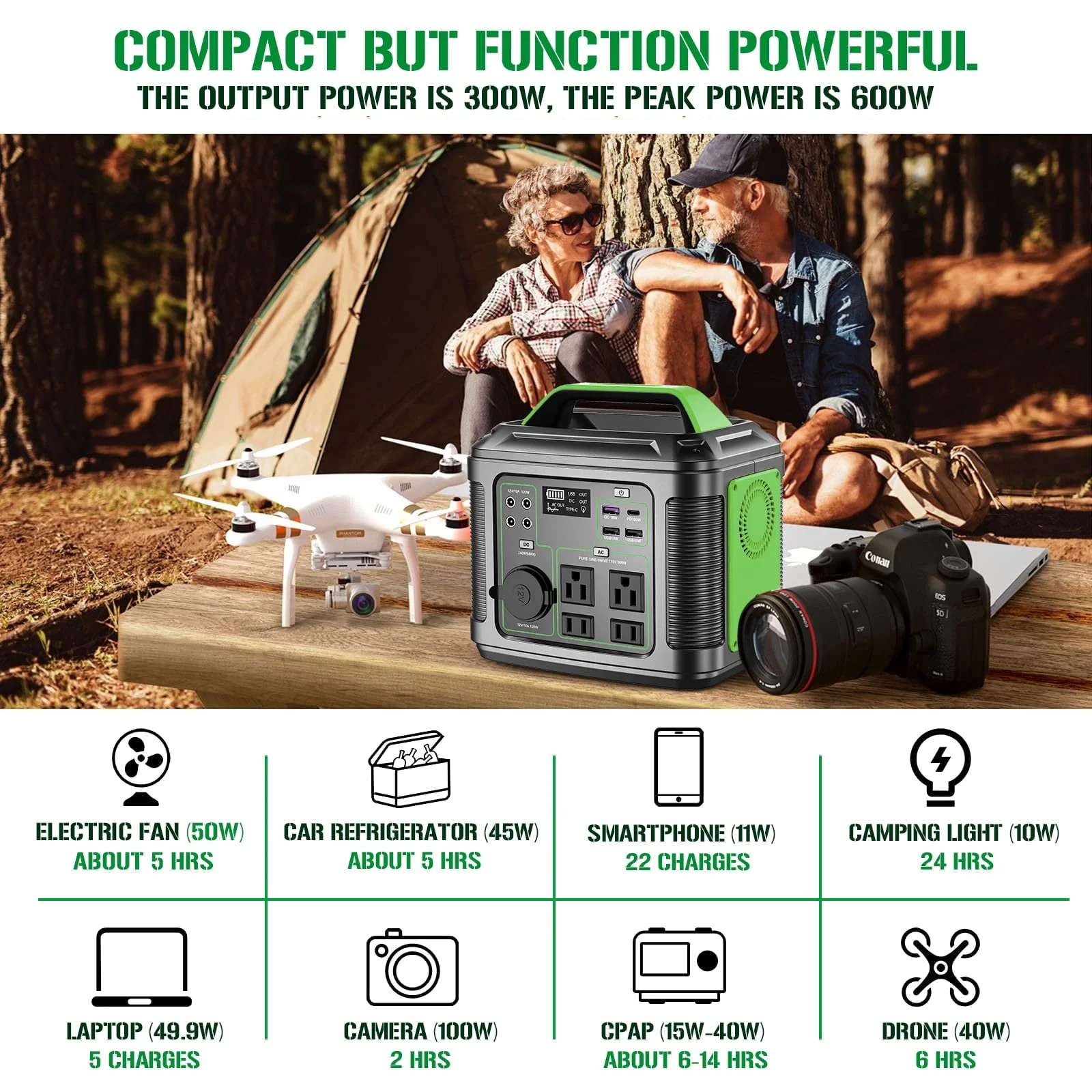Portable Power Station 300W, Ifanze 296wh 80000mah Outdoor Solar Generator for Outdoor Camping, Home Backup, RV Camping, Emergency, Power Outages