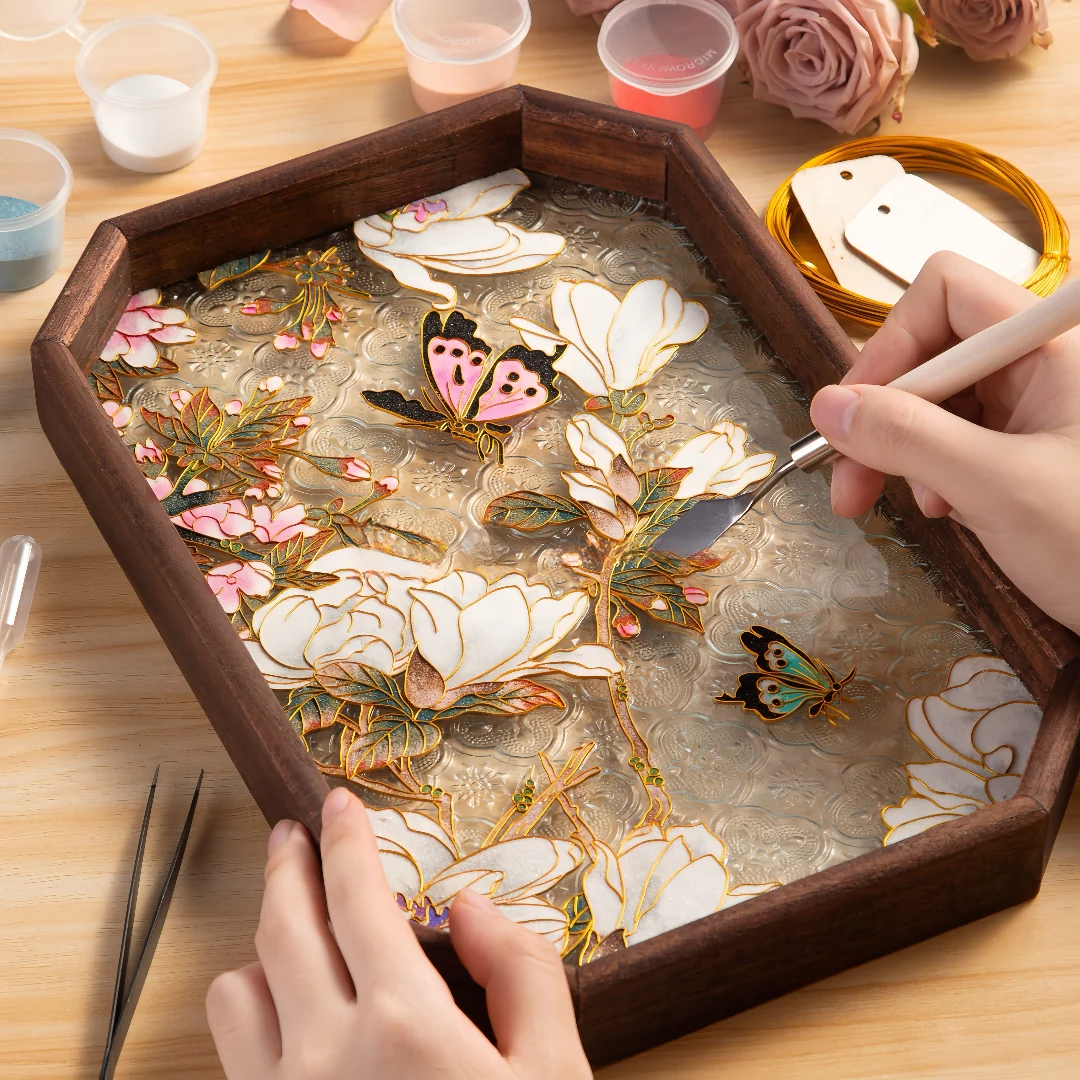 Filigree on Glass, DIY Cloisonne Filigree Enamel Painting Kit, with Tutorial& All Tools