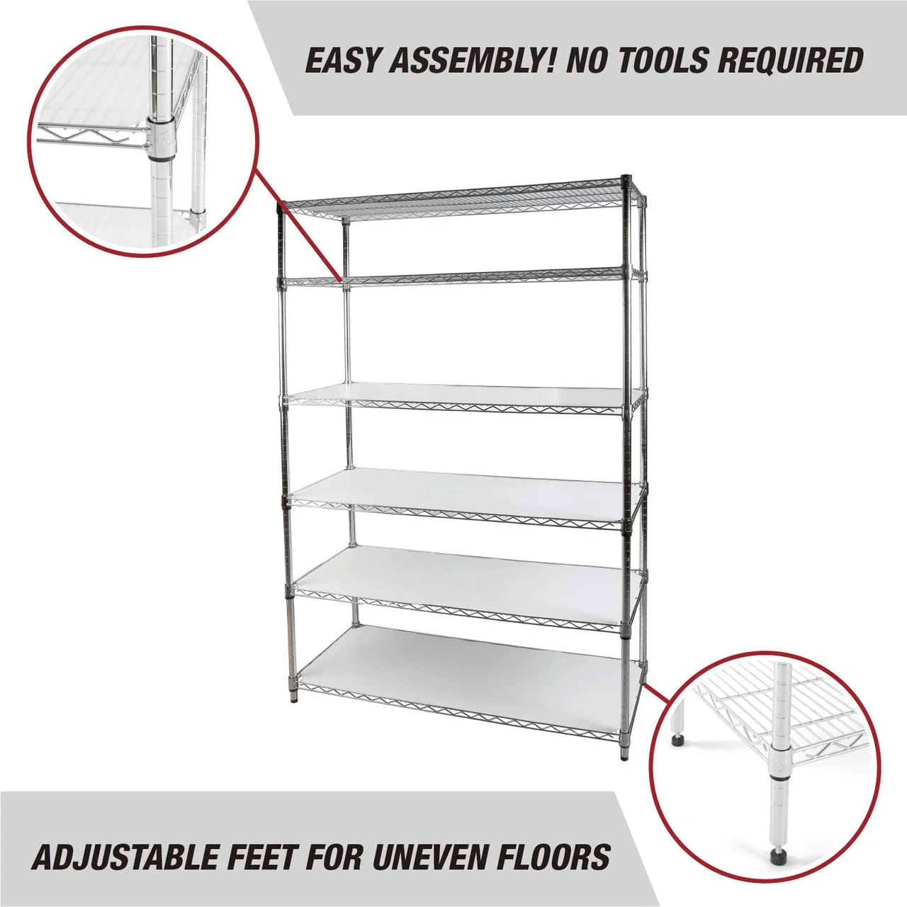 Hyper Tough 6-Tier Wire Storage Shelves with Liners, 48 W x 18 D x 72 H, 3600 lb Load Capacity, Chrome