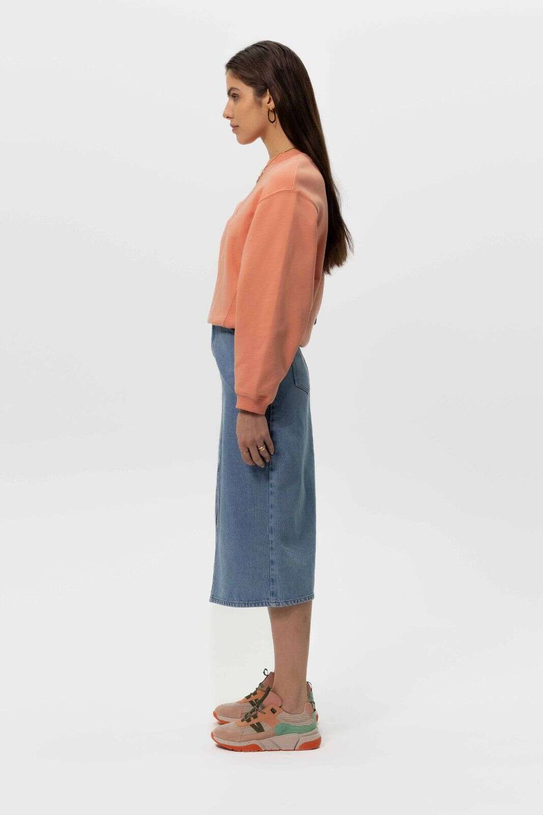 Midi denim rok met split