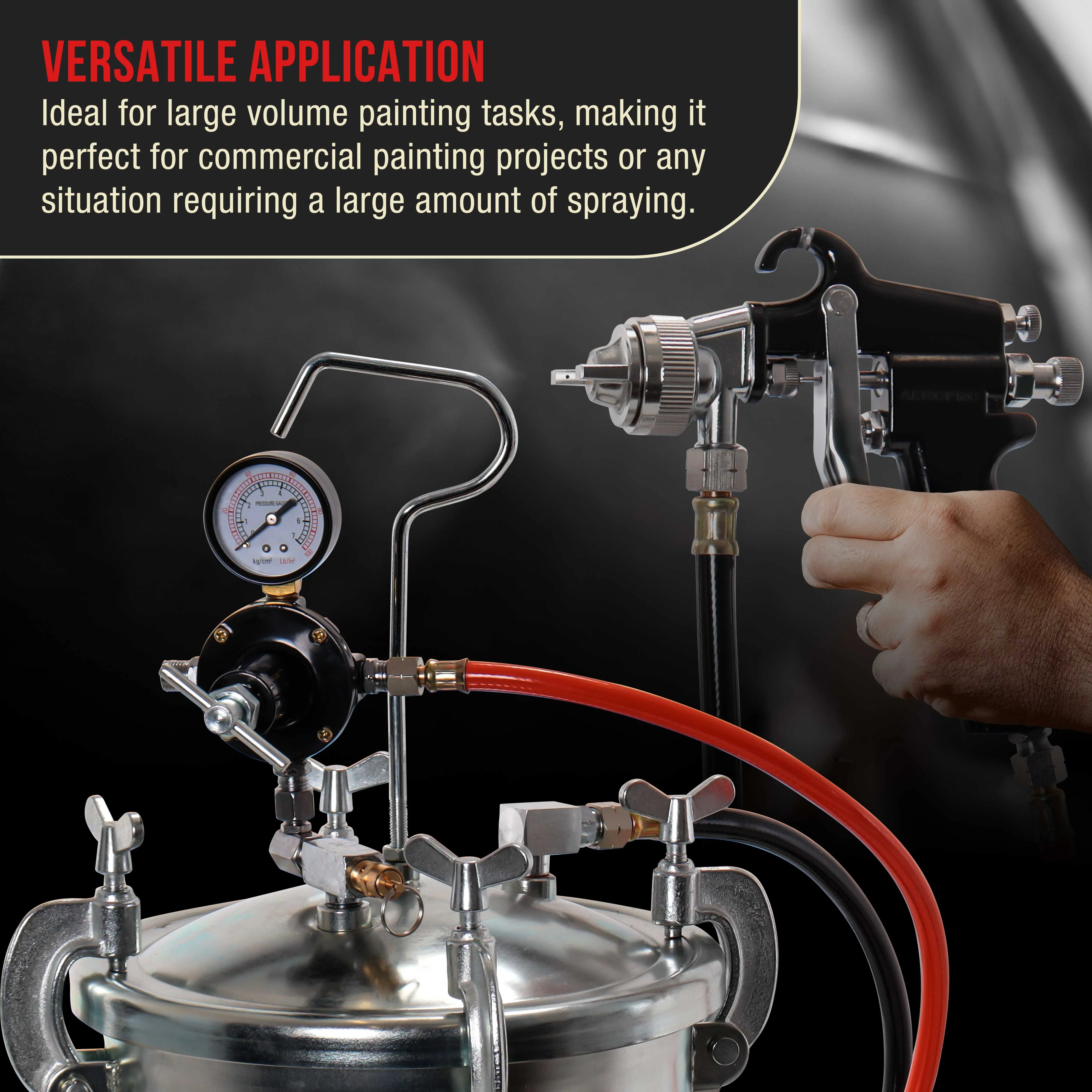 TCP Global Pressure Tank Paint Spray Gun with 1.5 Mm Nozzle 2 - 1/2 Gal. Pressure Pot & Spray Gun with Hoses