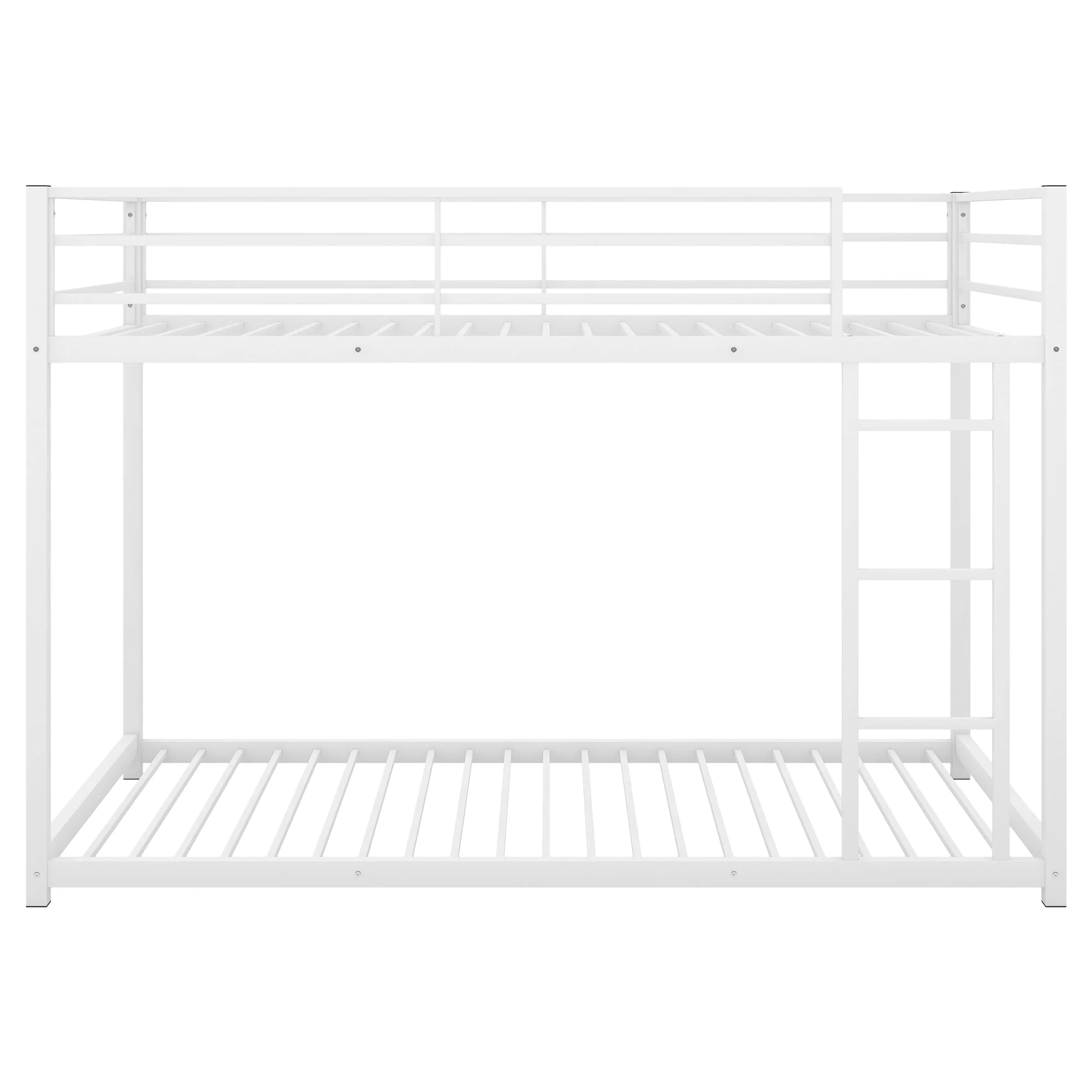 Twin Over Twin Metal Bunk Bed, Low Twin Bunk Bed With Safety Guardrail and Ladder,No Box Spring Needed,Steel Bunk Bed Platform Suitable for Girls Boys Teens, White - Image 5