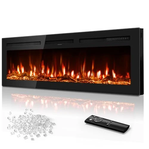 Tehanld 60" Ultra-Thin Electric Fireplace Heater, Recessed Wall Mounted