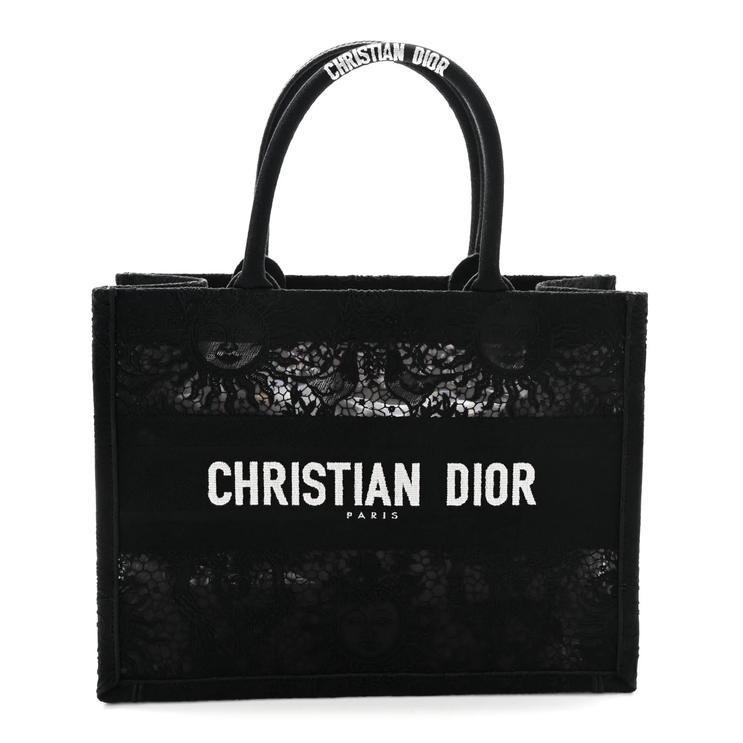 Embroidered 3D Macrame D-Lace Sun Medium Book Tote Black