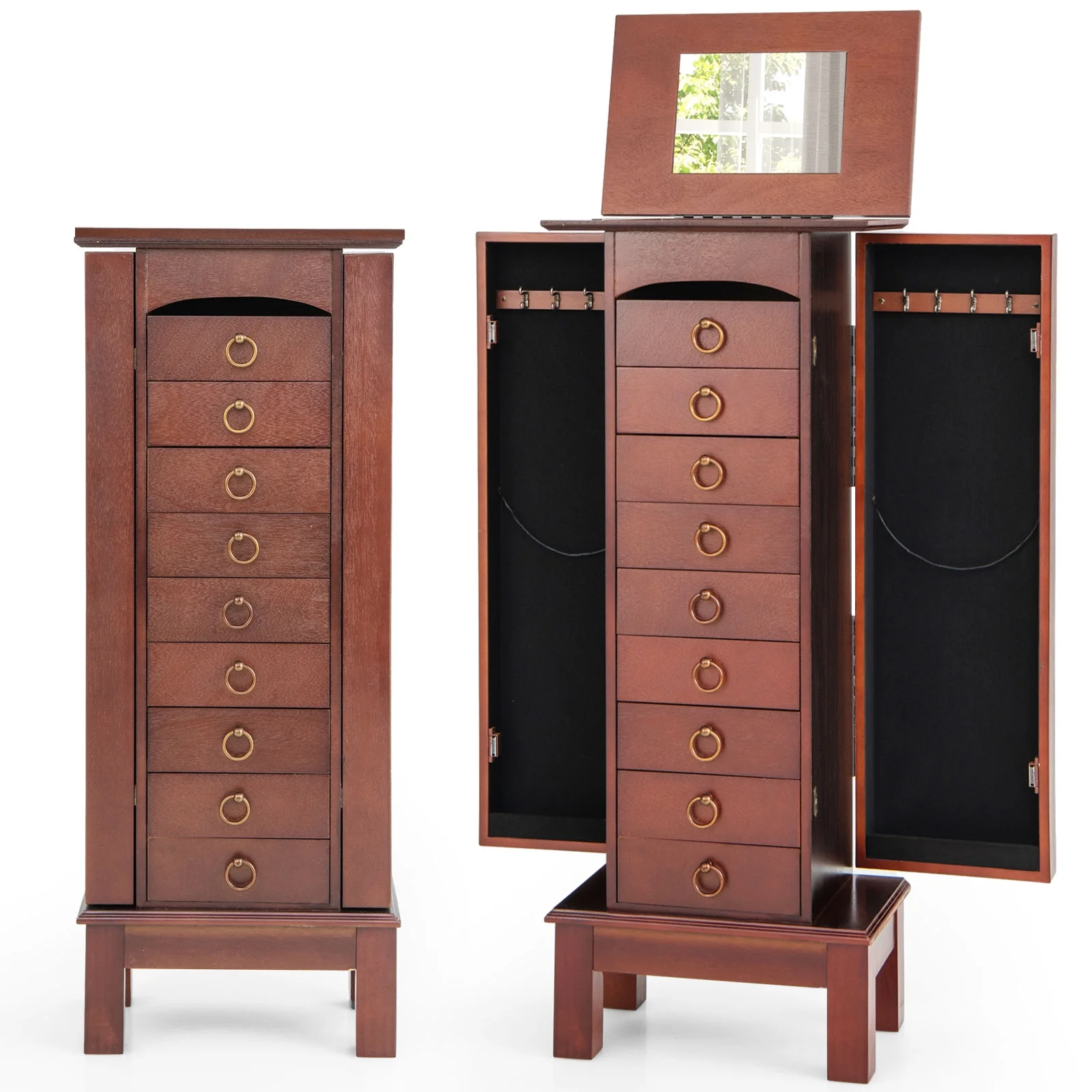 Wood Jewelry Cabinet Armoire Storage Box Chest Stand Organizer Indoor Bedroom - Image 10