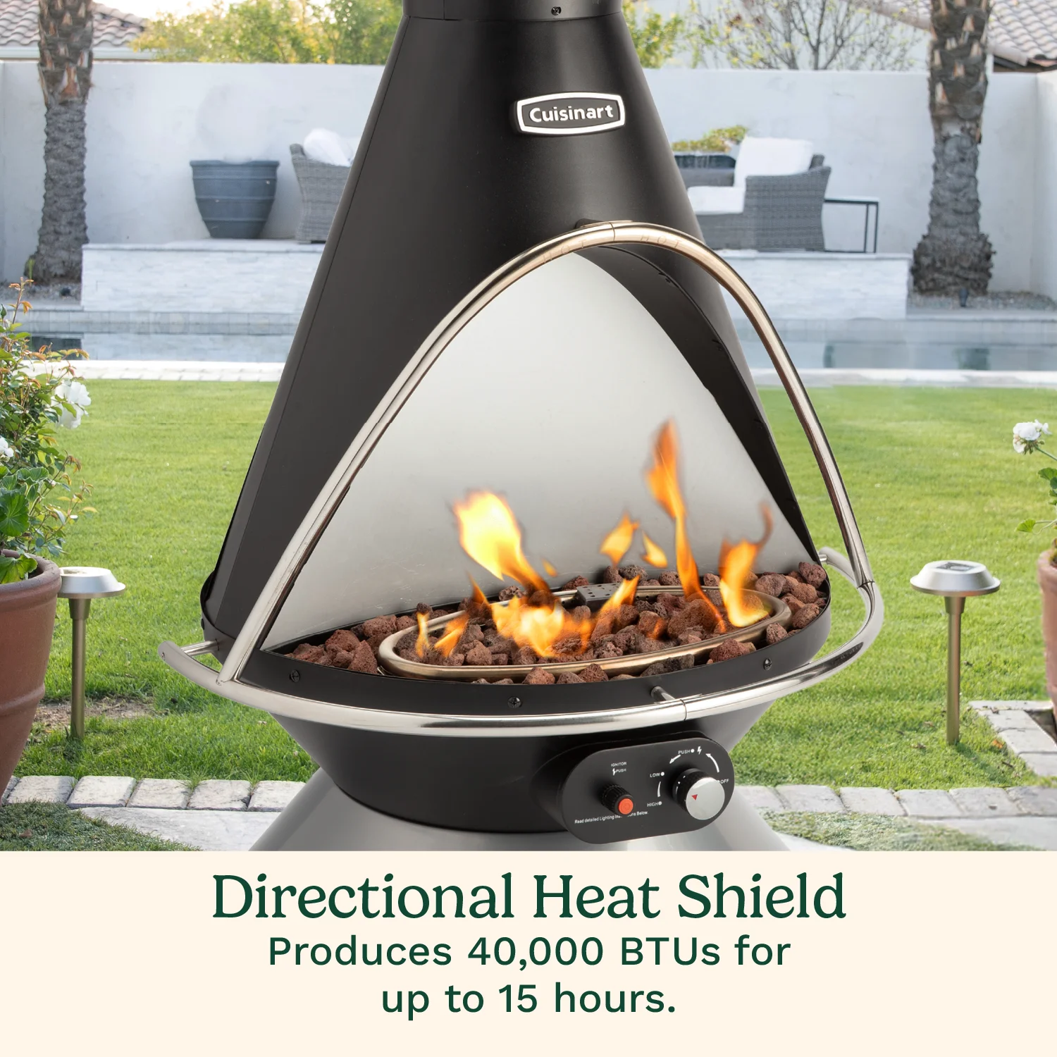 Chimenea Propane Fire Pit, 40,000 BTU Adjustable Gas Fire Pit for Patios, Includes Lava Rocks, Directional Heat Shield and Push to Start Ignition - Image 5