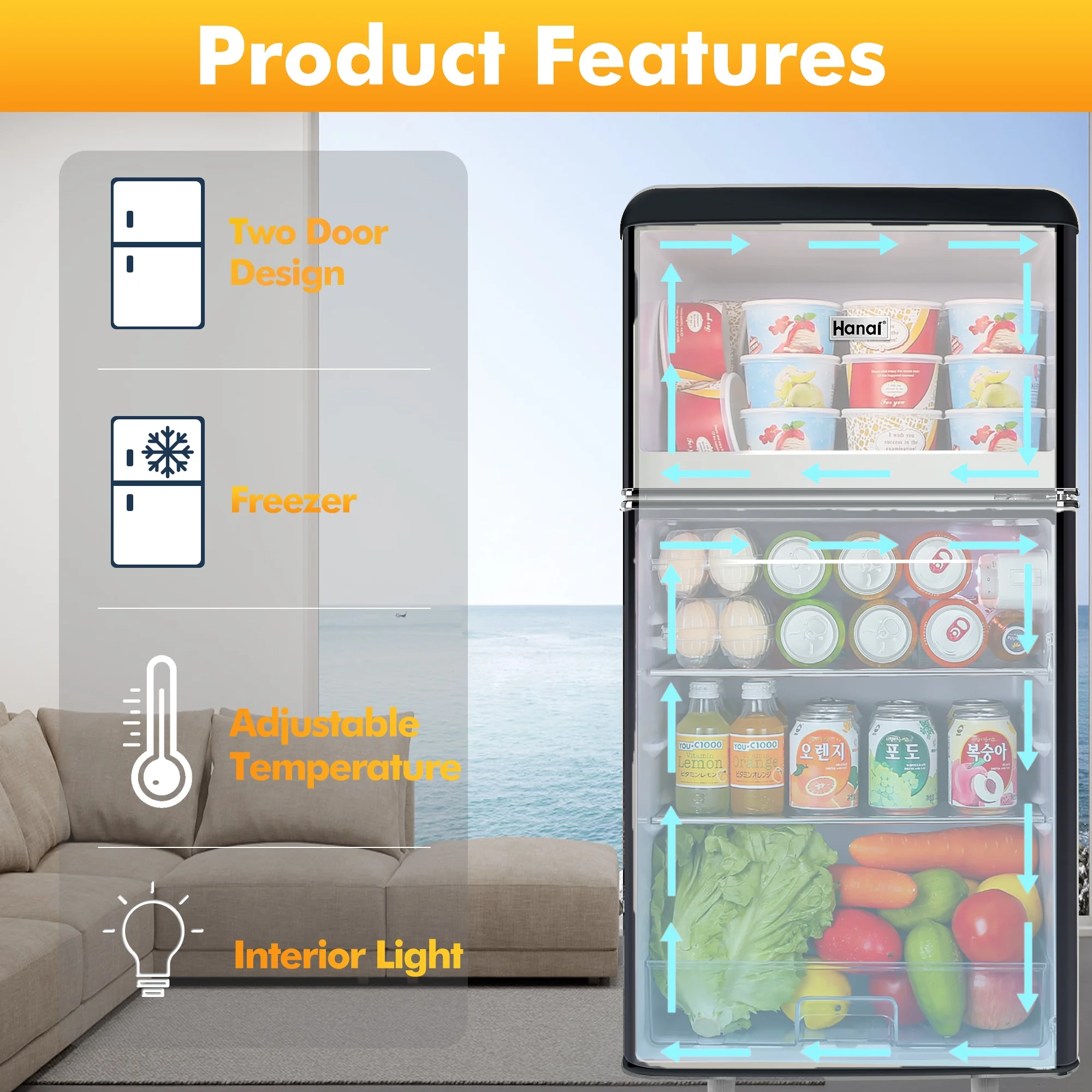 3.5 Cu ft Two Door Mini Refrigerator with Freezer,Black(Black) - Image 7