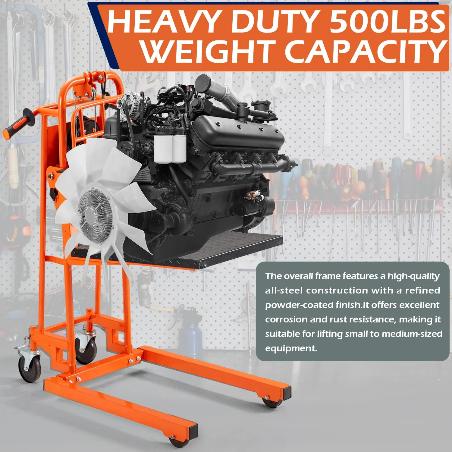 AECOJOY Material Lift Winch Stacker, Hand-Cranked Lift Table Cart 500 Lbs Capacity, Pallet Truck Jack with Lockable Swivel Casters