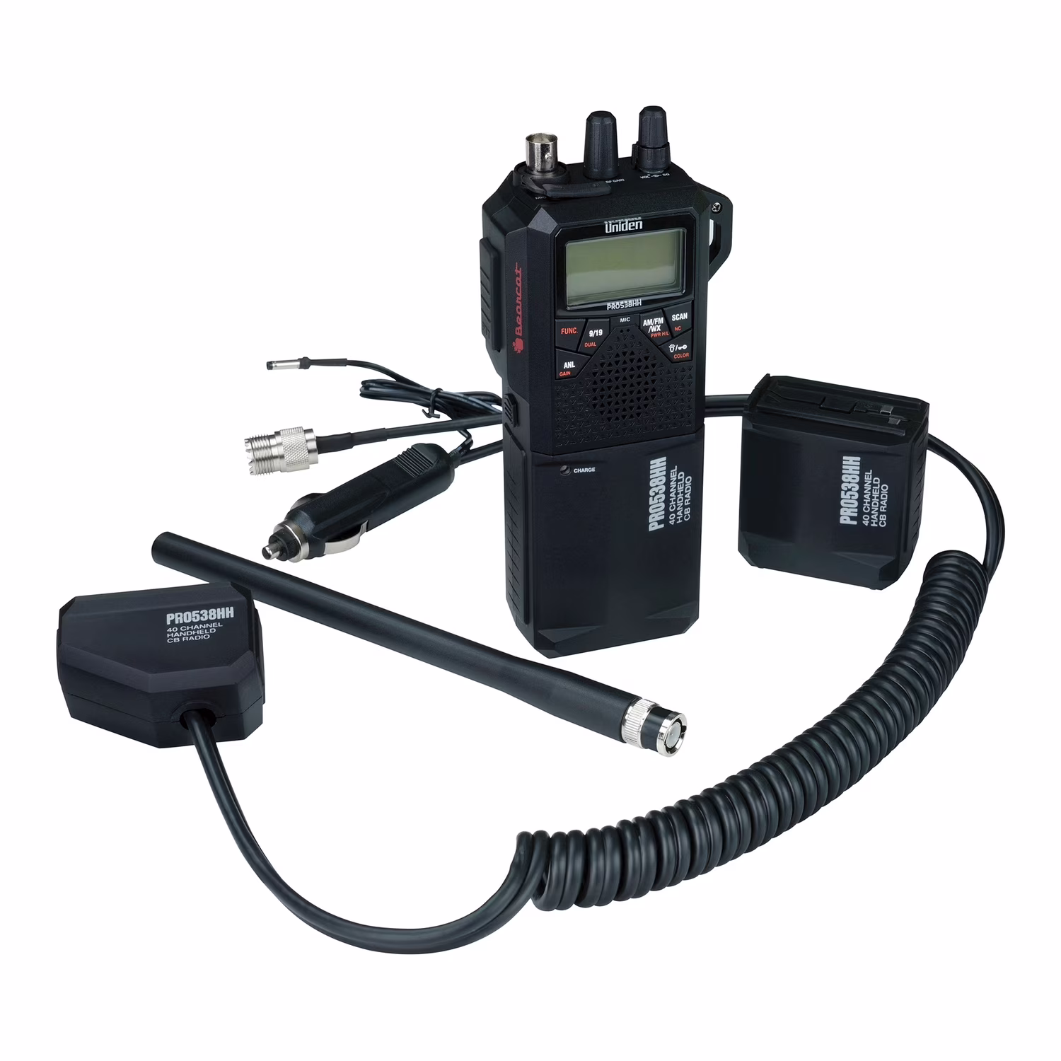 Pro Series 40-Channel Weatherband Handheld CB Radio with Whip Antenna, Black, PRO538HHFMPT