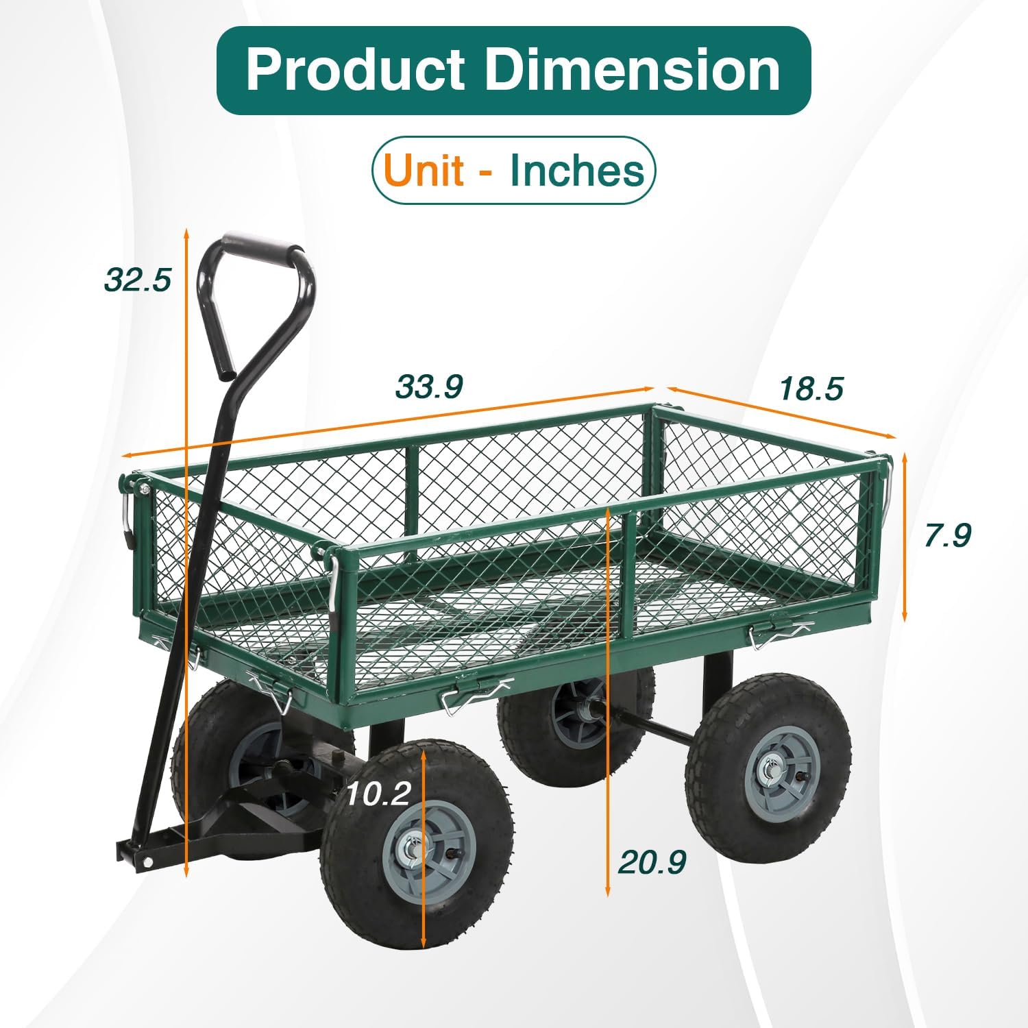 FDW| Heavy Duty Garden Cart with Wheels| Green| 500lbs Capacity