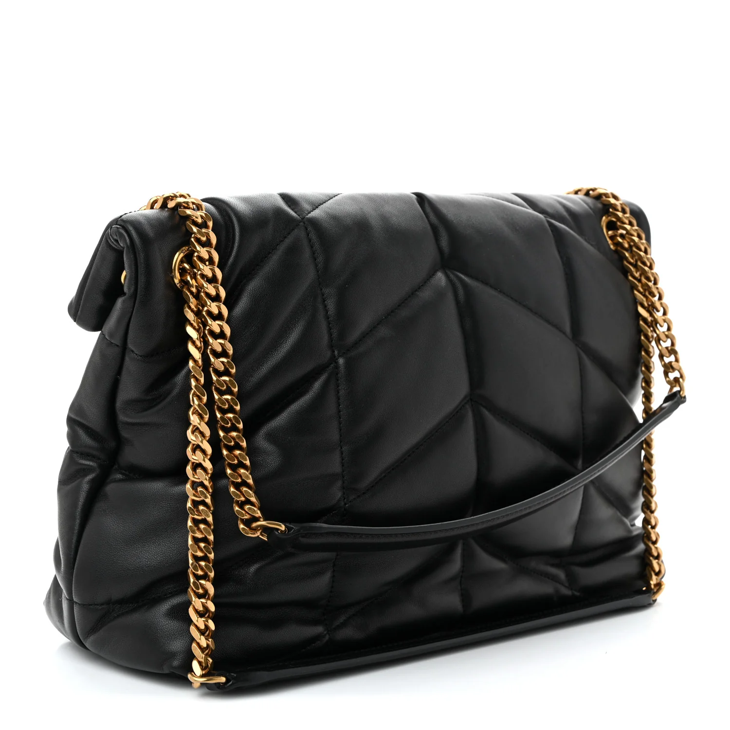 Lambskin Quilted Medium Loulou Puffer Monogram Chain Satchel Black