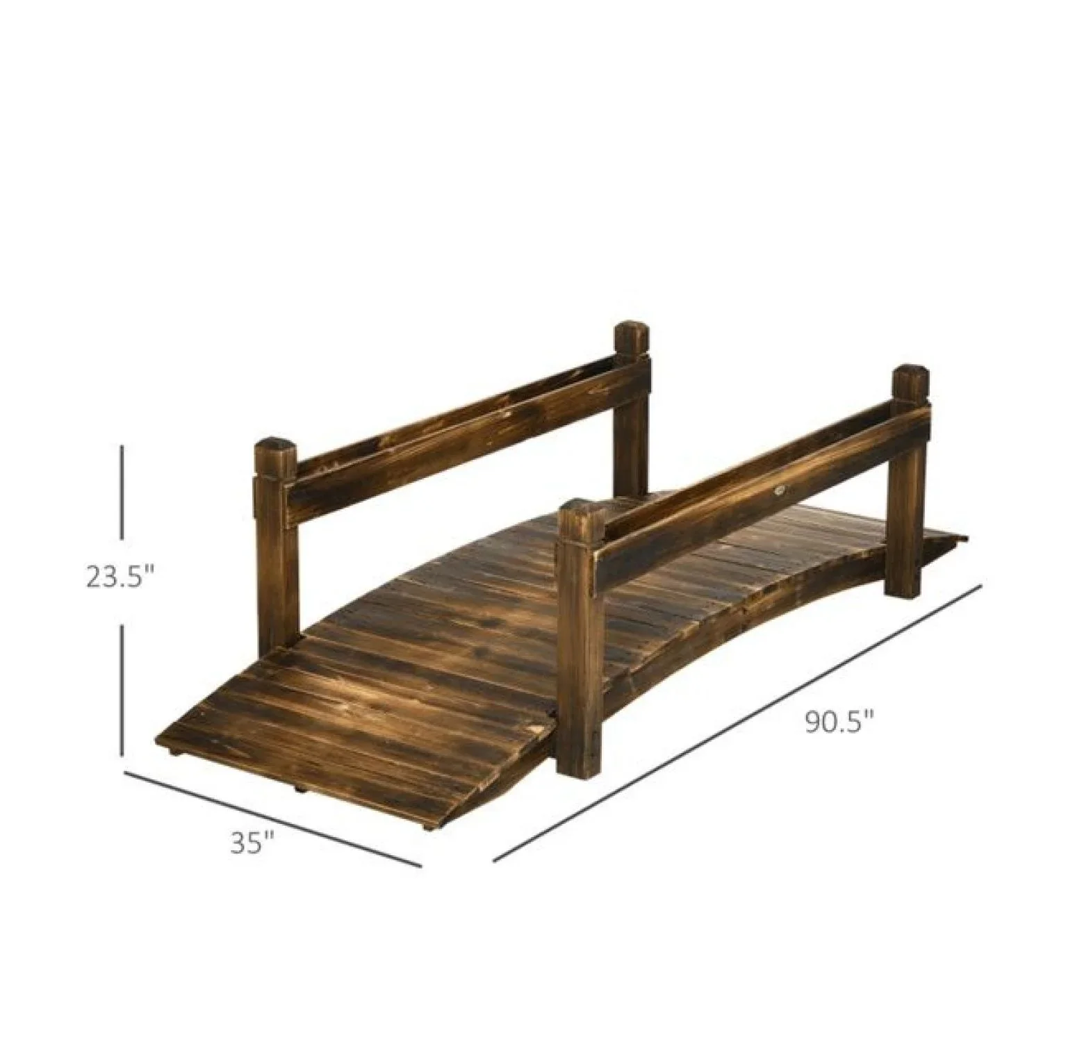Wooden Garden Bridge Arc Footbridge 90.5 - Stained Fir Wood Outdoor Bridge with Planters - Zen Garden Decor, Walkways, Pond & Stream