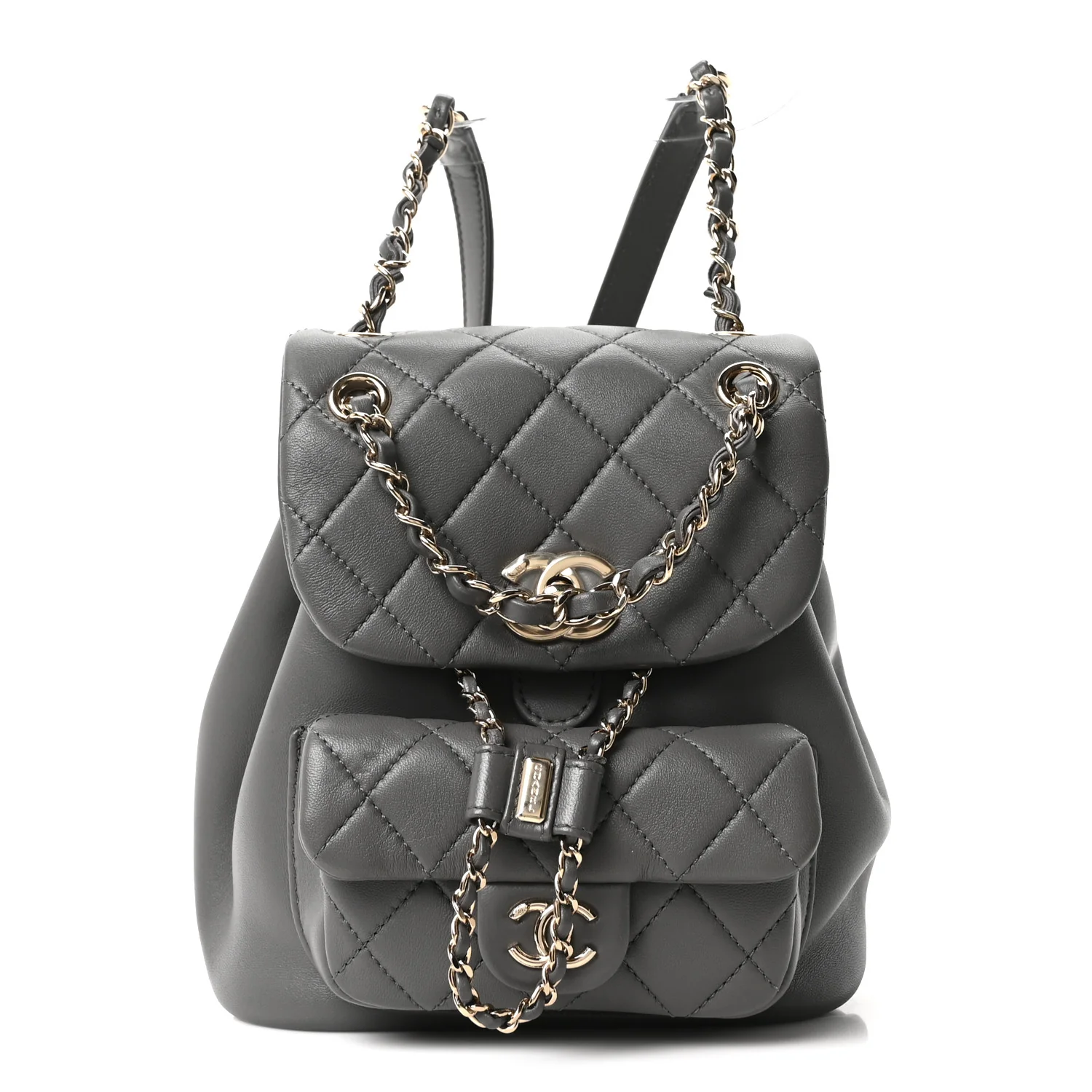 Lambskin Quilted Small Duma Drawstring Backpack Grey