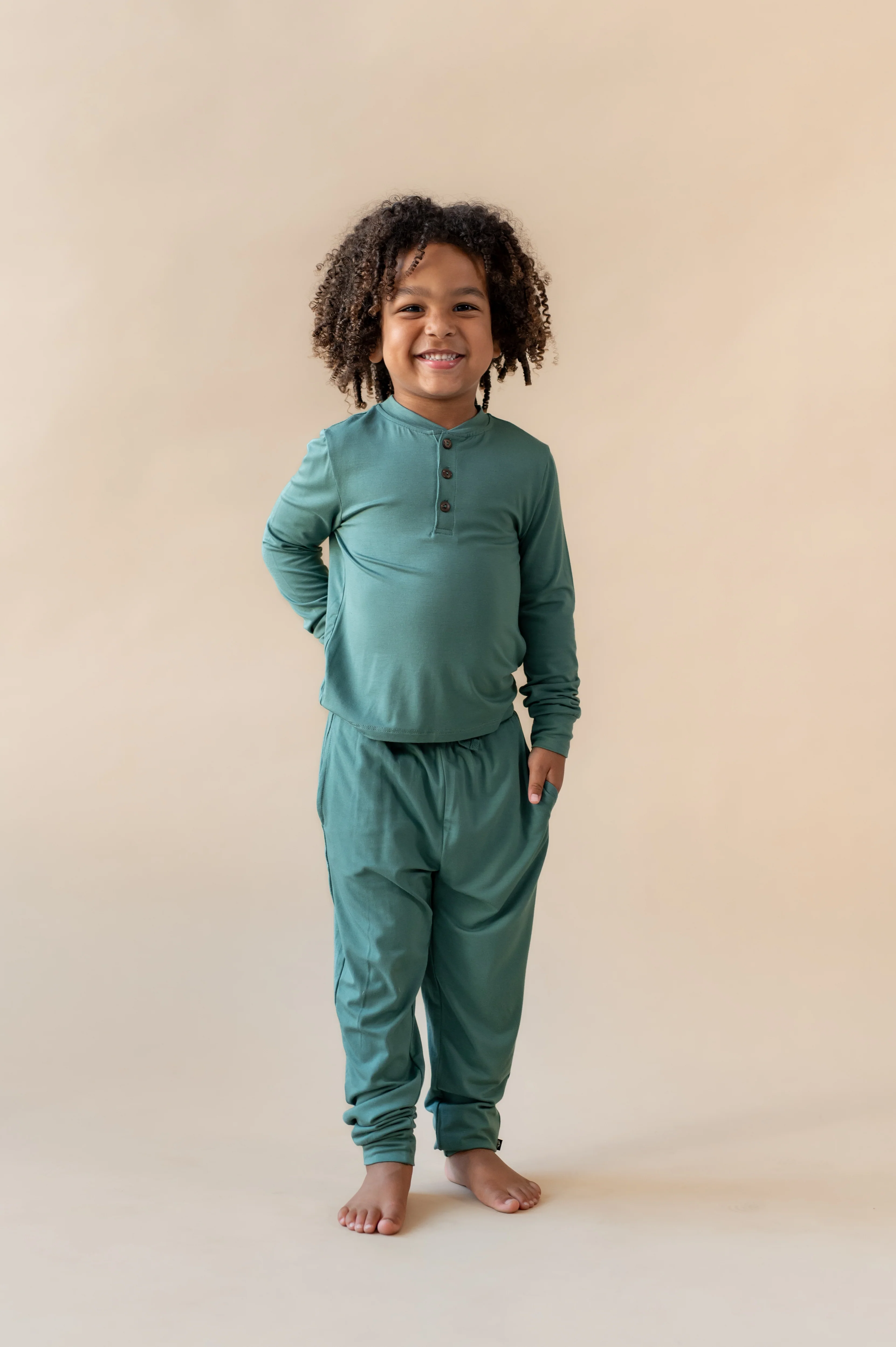 Long Sleeve Toddler Henley Tee in Pine