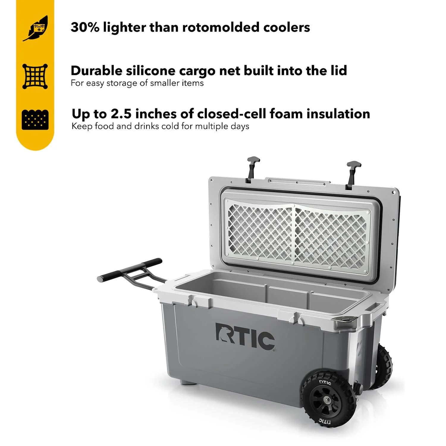 72 QT Ultra-Light Wheeled Hard-Sided Ice Chest Cooler, Fits 96 Cans, Dark Grey Cool Grey(Dark Grey Cool Grey) - Image 2