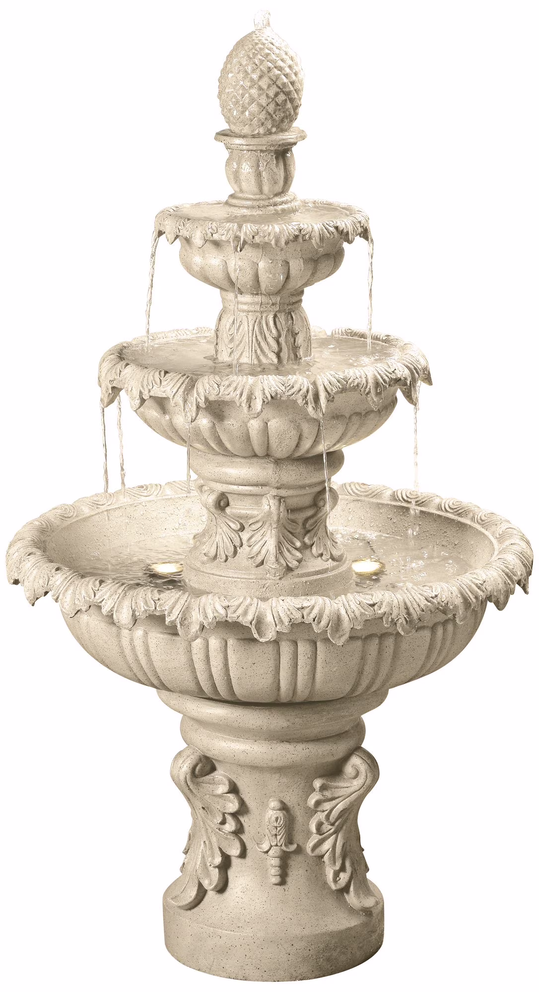 Ibiza 46 High Large Italian Outdoor Decor Sand Stone Floor Fountain with Light LED 3-Tier Outside Garden Patio