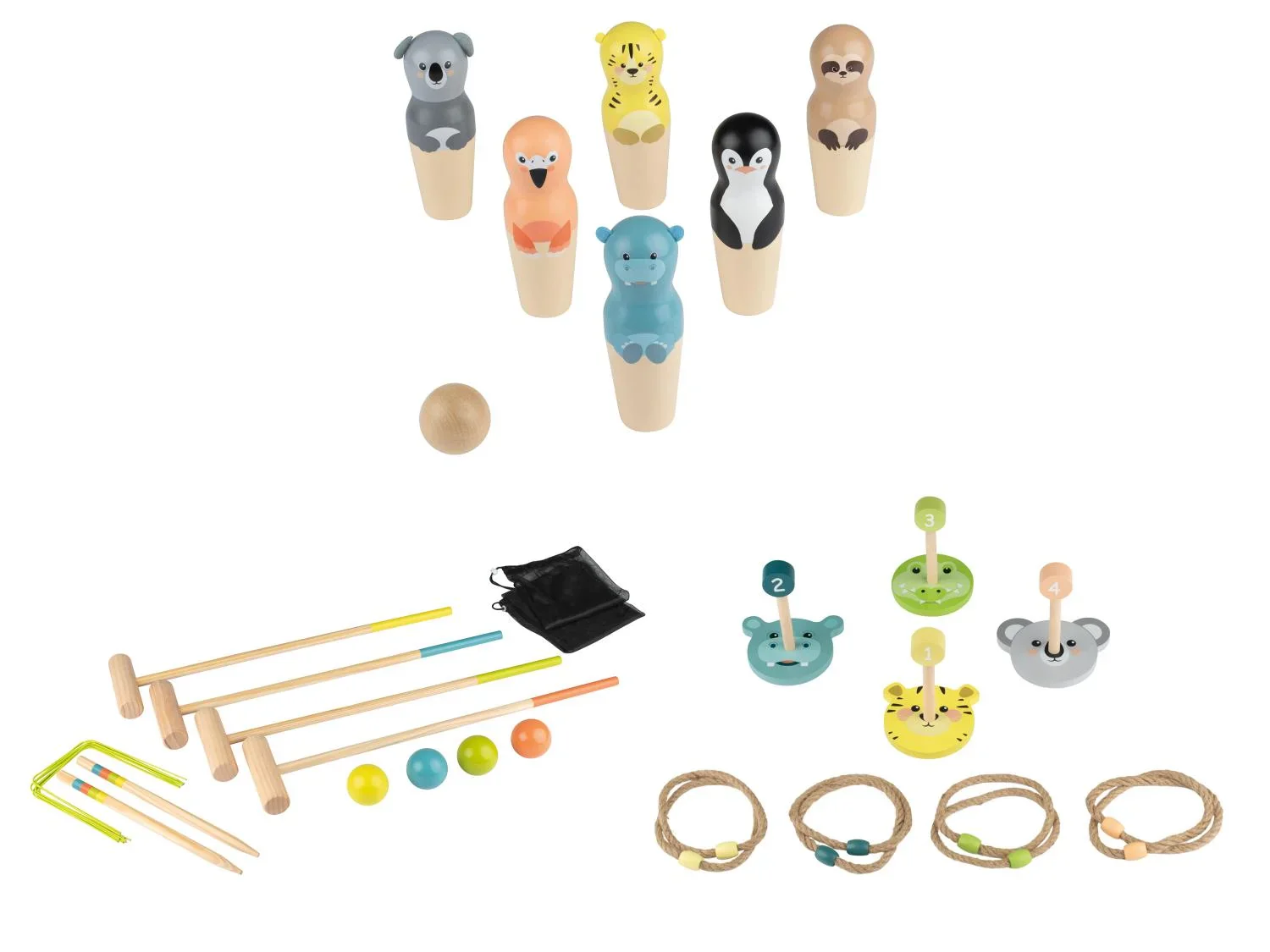 lupilu Jeu de quilles animaux ou Jeu de croquet ou Jeu de lancer d'anneaux animaux