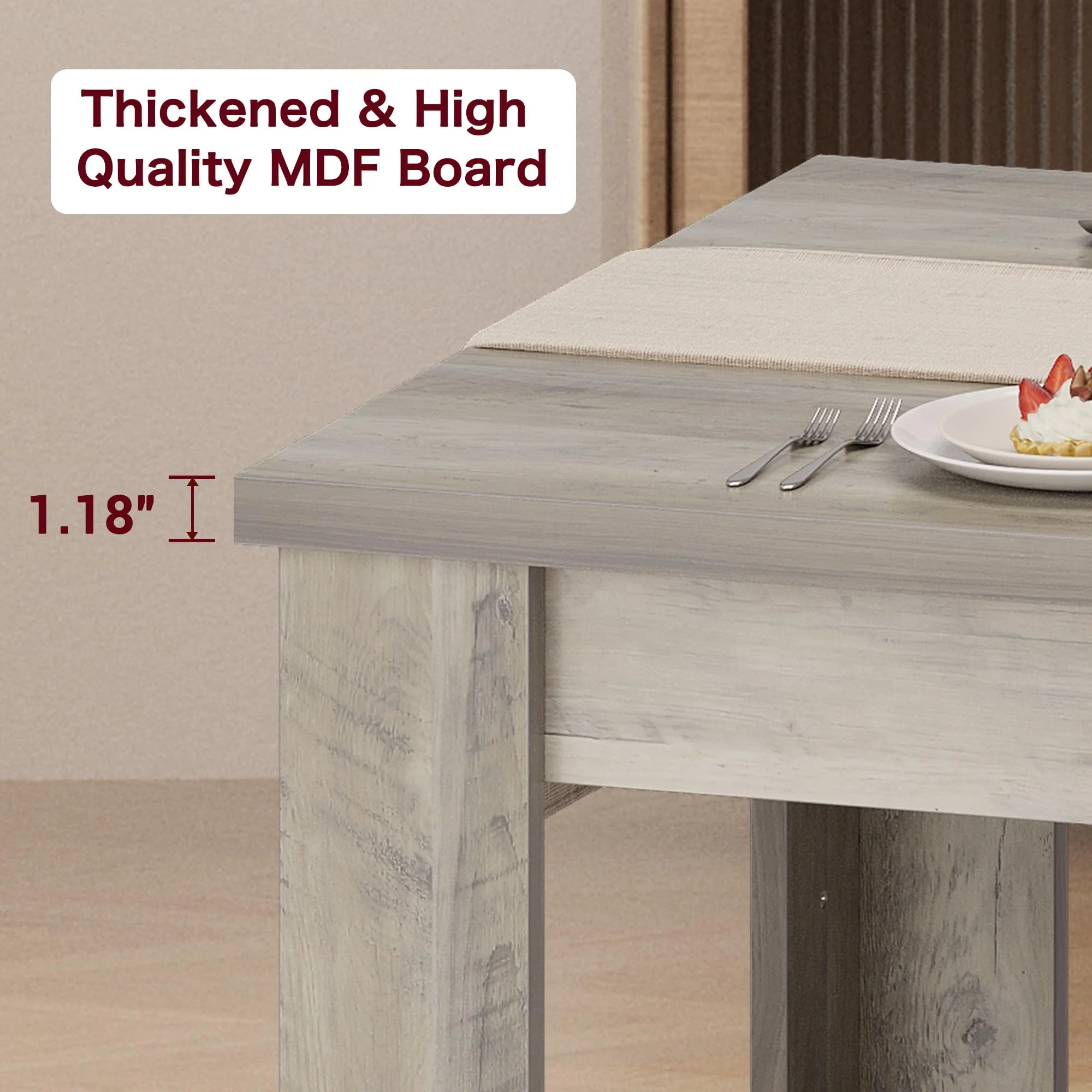 Dining Table for 4-6,63-inch Dining Tables for 4,Farmhouse Kitchen Table with Large Tabletop,Rectangular Dining Room Table,Kitchen Dining Table Dinner Table for Kitchen,Living Room��Only table��(grey-1.18" Thickened Tabletop) - Image 4