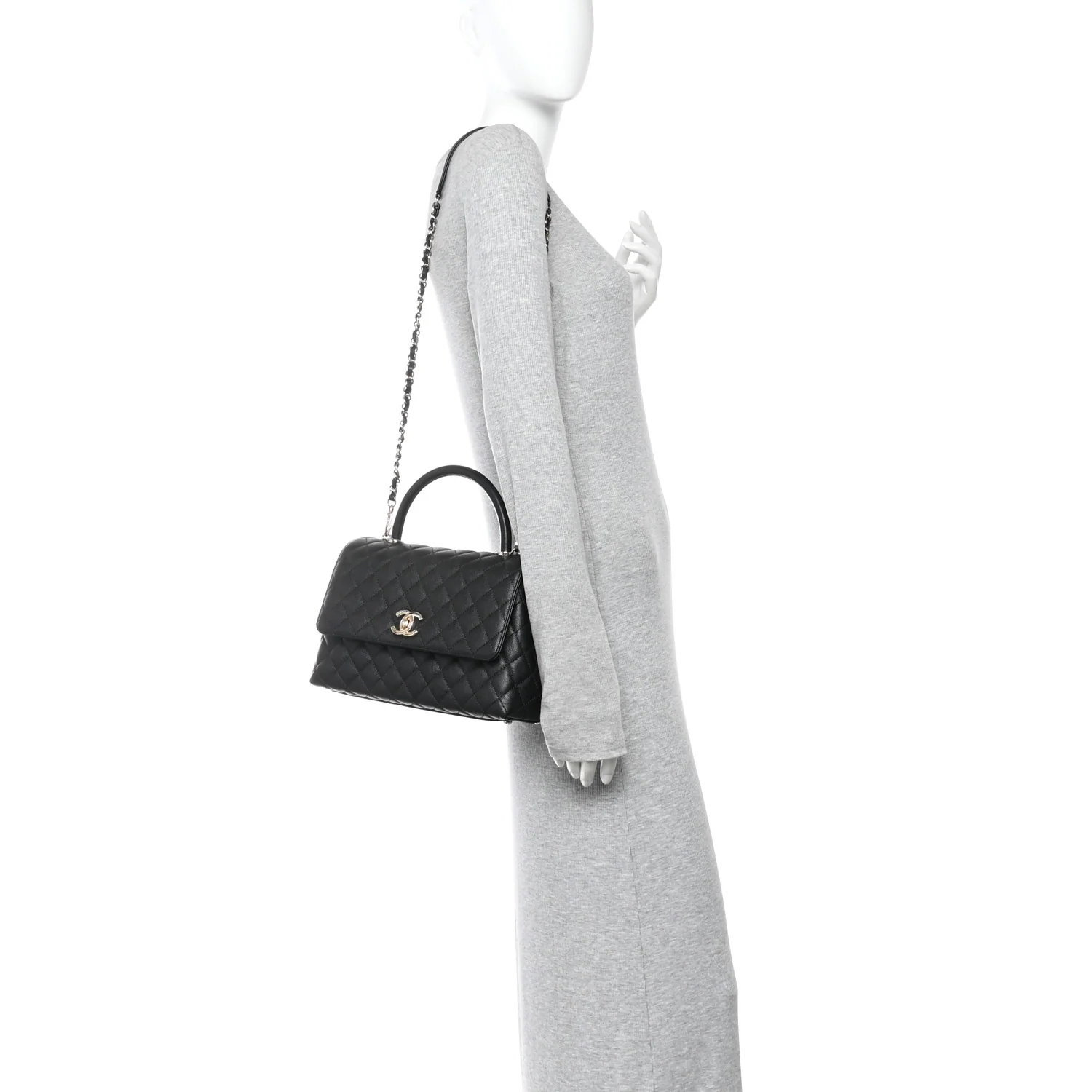 Caviar Quilted Small Coco Handle Flap Black