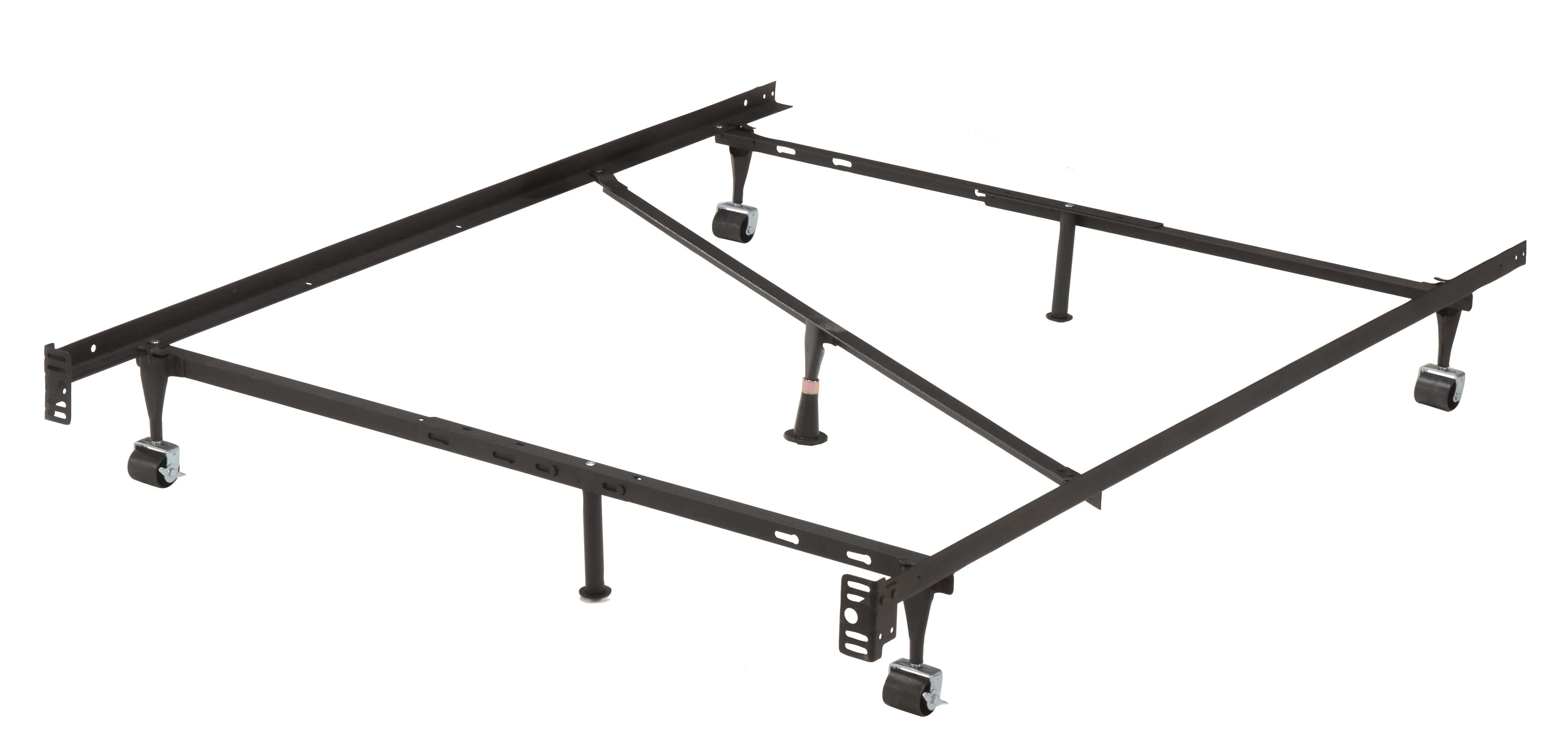 Pilaster Designs - 7-Leg Heavy Duty Adjustable Metal Bed Frame with Center Support Rug Rollers and Locking Wheels, Queen/Full/Full XL/Twin/Twin XL