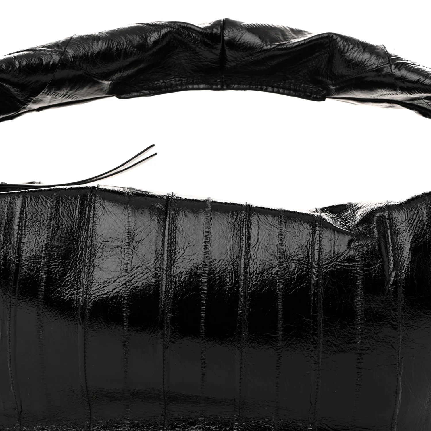Glossy Calfskin Eelskin Embossed Medium Olivia Hobo Black