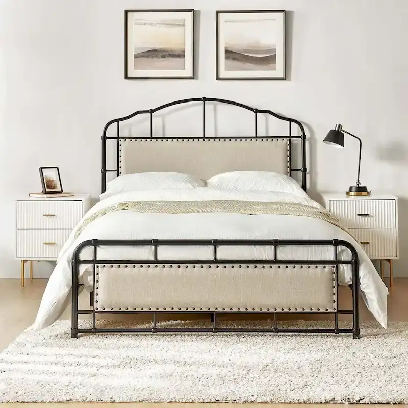 HULALA HOME Eufemia Industrial 62-Inch High Headboard Metal Platform Bed Frame