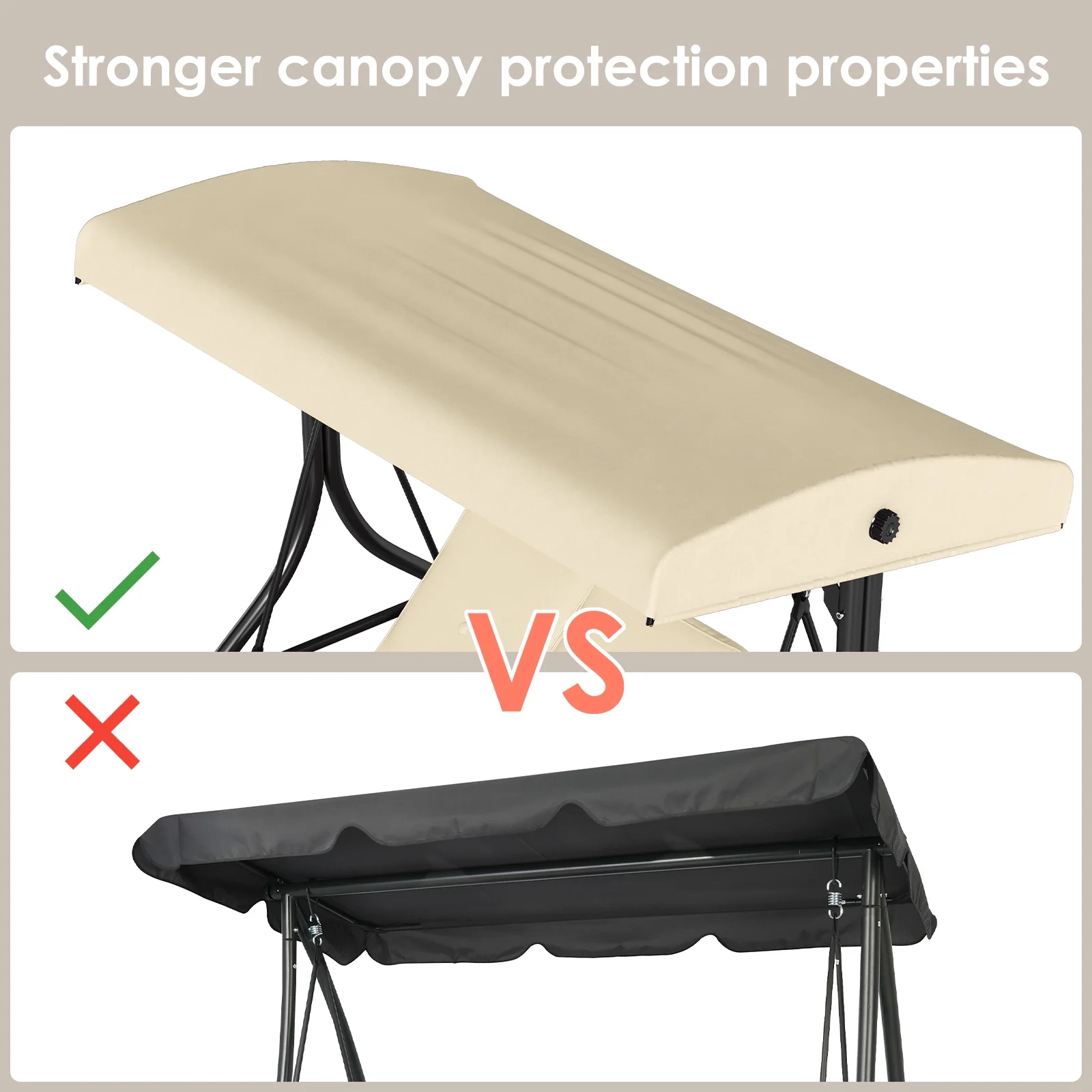 3 Person Porch Swing Outdoor Converting Canopy Swing Glider with Canopy(Beige) - Image 6