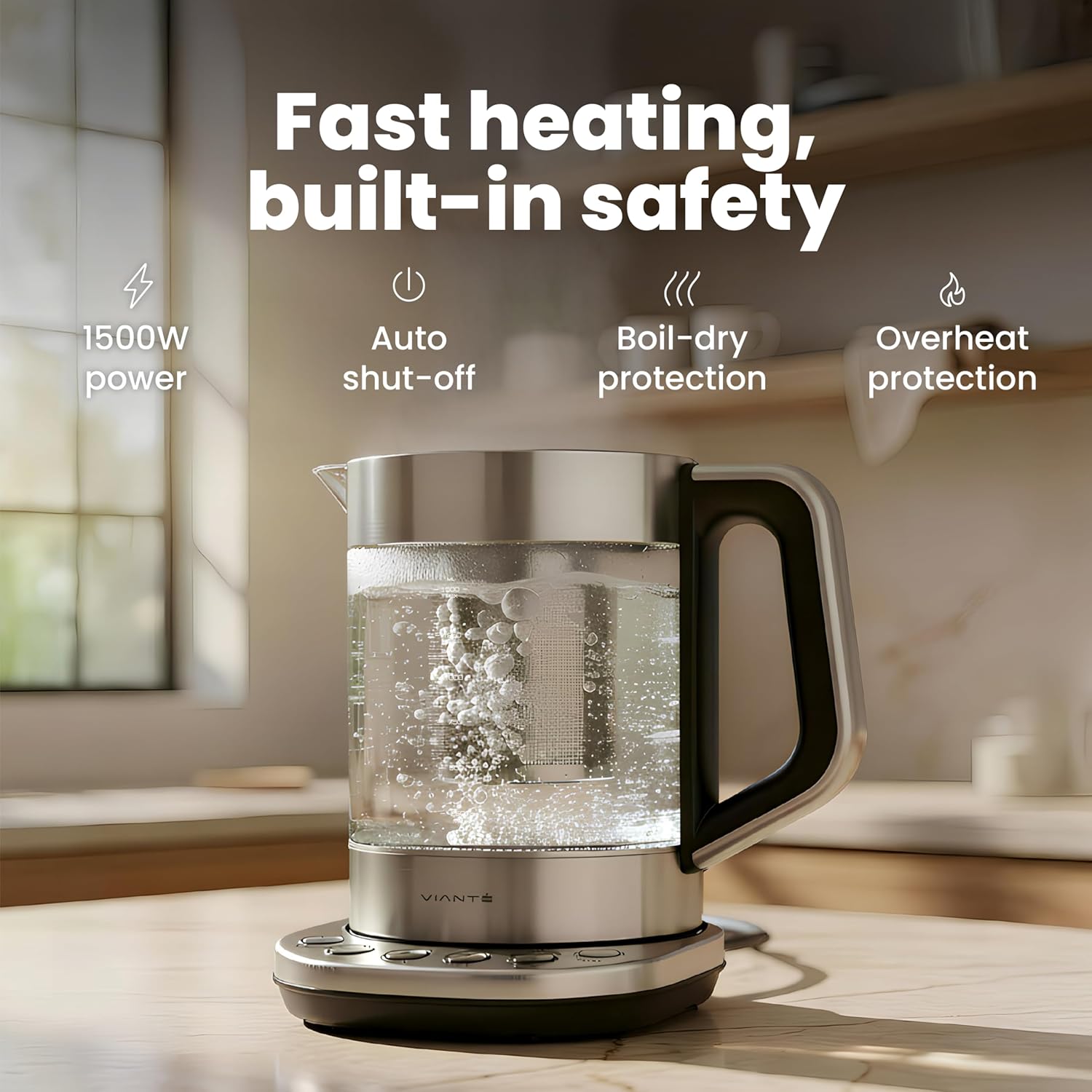 Viante Alba Electric Tea Kettle With Infuser, No Plastic, 1.5L