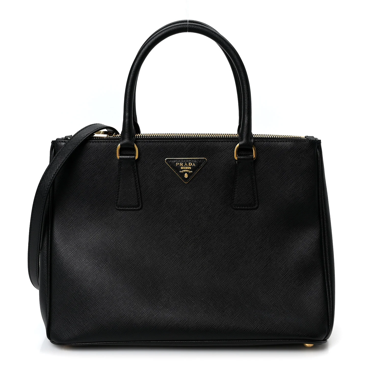 Saffiano Medium Galleria Double Zip Tote Black