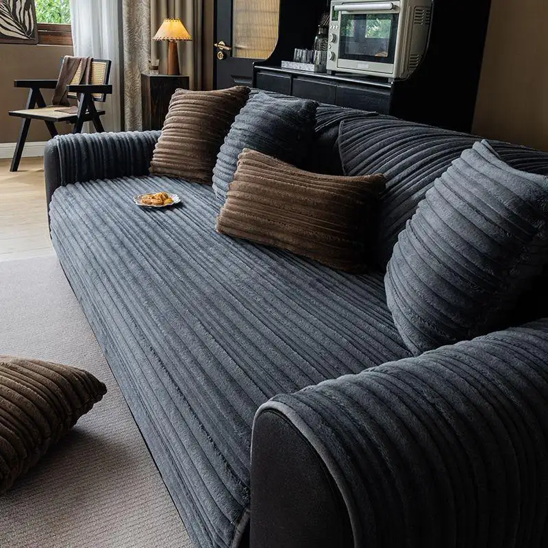 Modern Asymmetrical Stripes Soft Plush Non-Slip Couch Cover