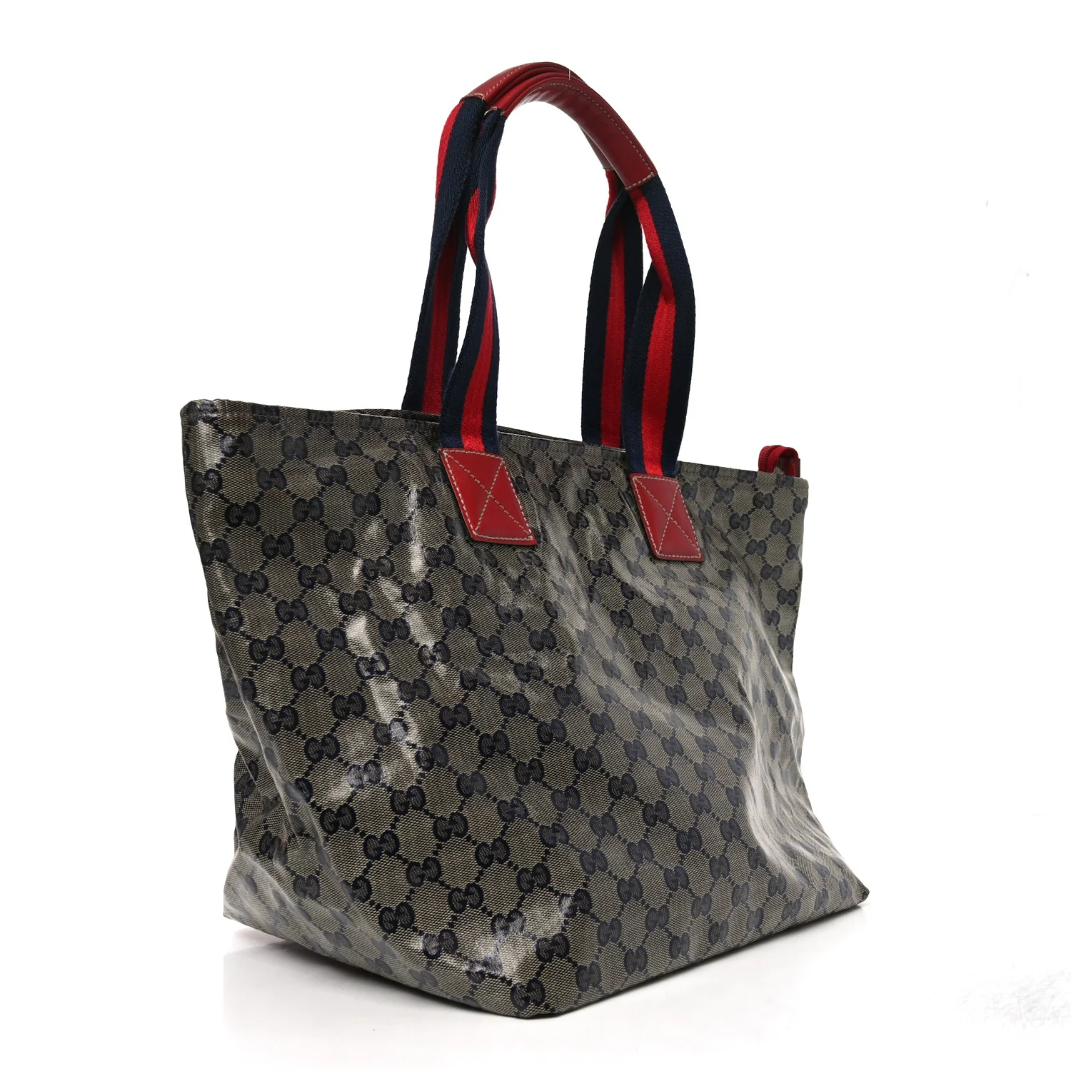 Crystal Monogram Large Web Handle Bucket Tote Red