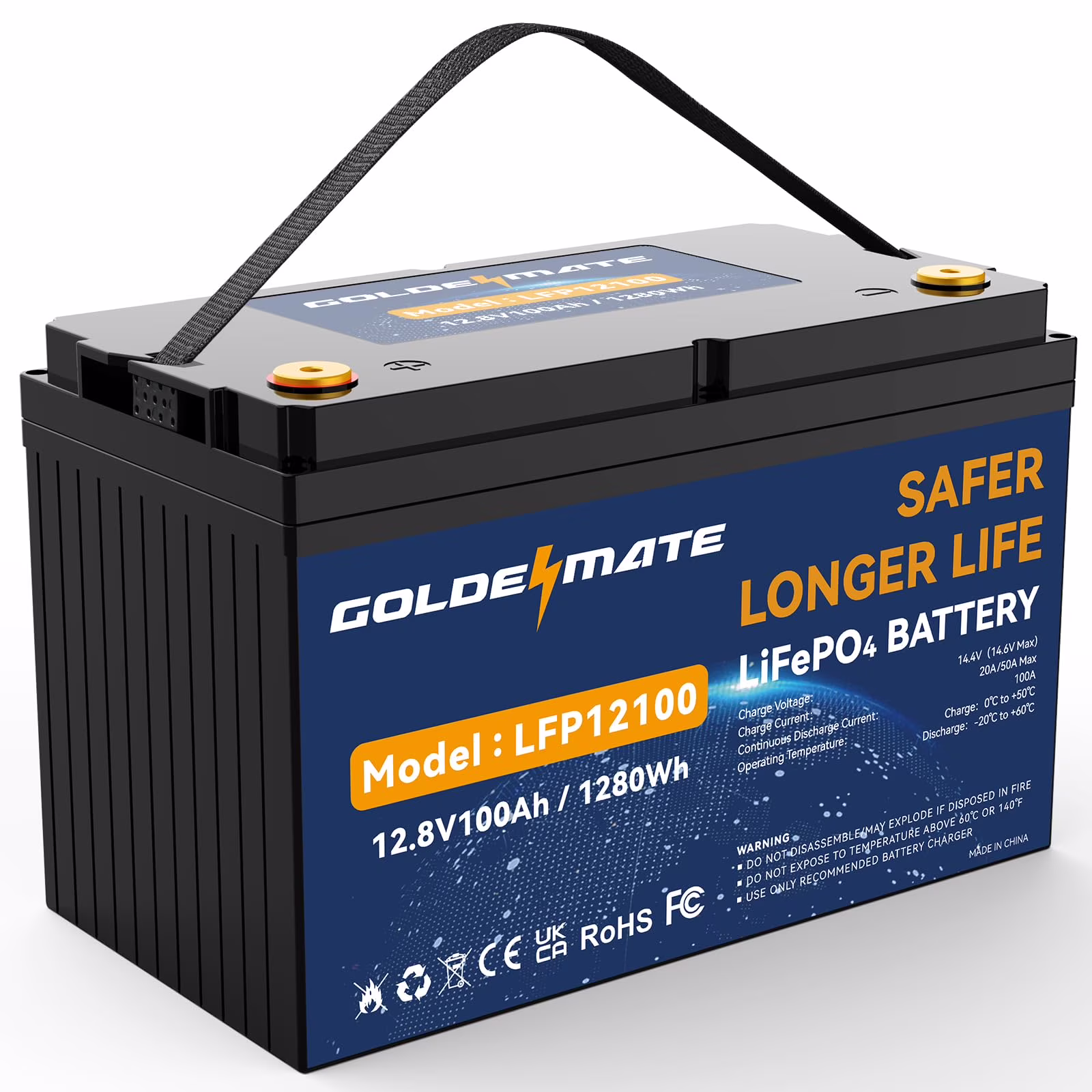 12V 100Ah LiFePO4 Lithium Battery, 100A BMS, 15000+ Deep Cycles, Battery for RV, Solar, Marine, Trolling Motor, Golf Carts, Backup Power(12V 100Ah)