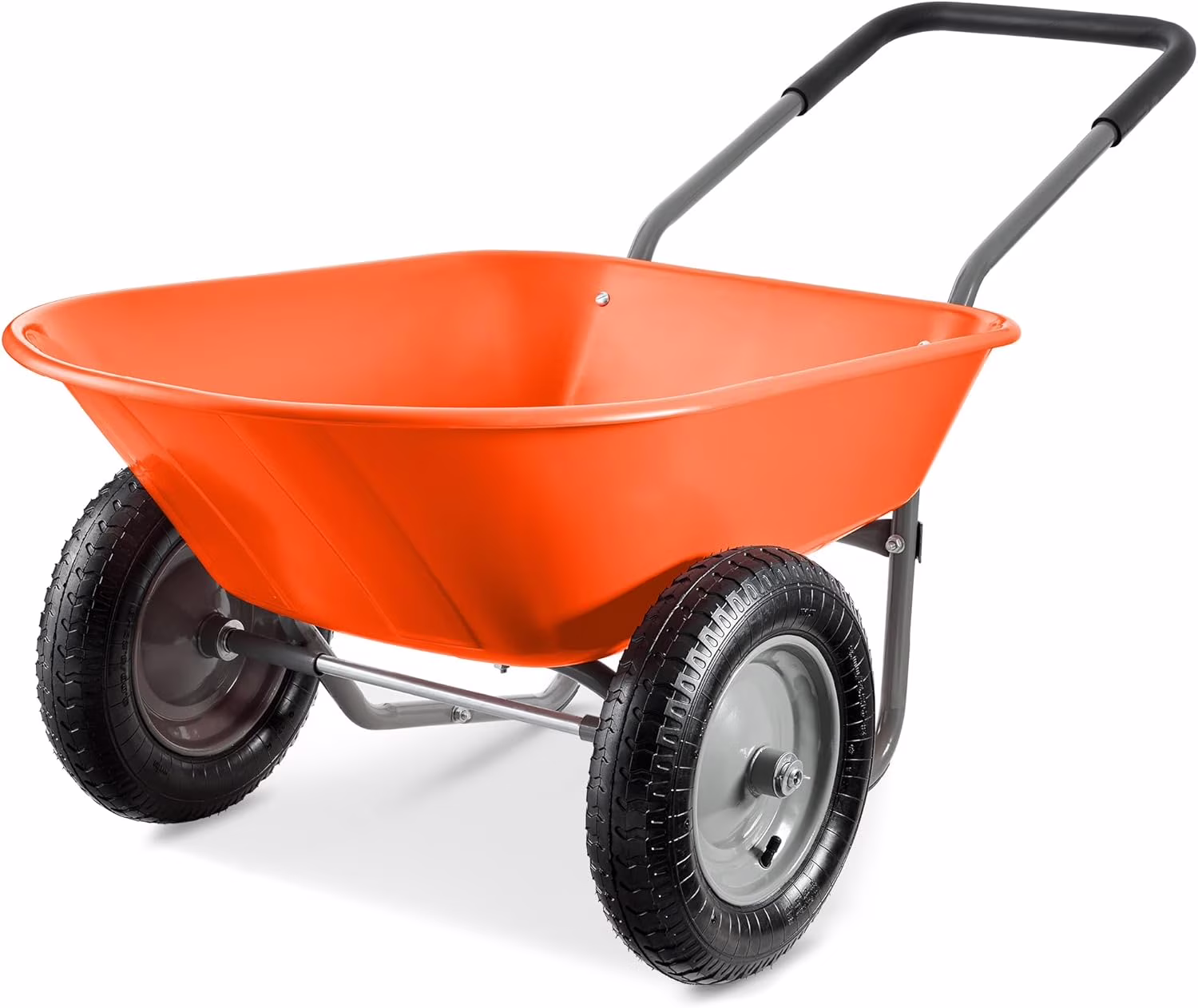 HYJY Dual-Wheel Home Utility Yard Wheelbarrow Garden Cart w/Built-in Stand for Lawn, Gardening, Construction - Orange