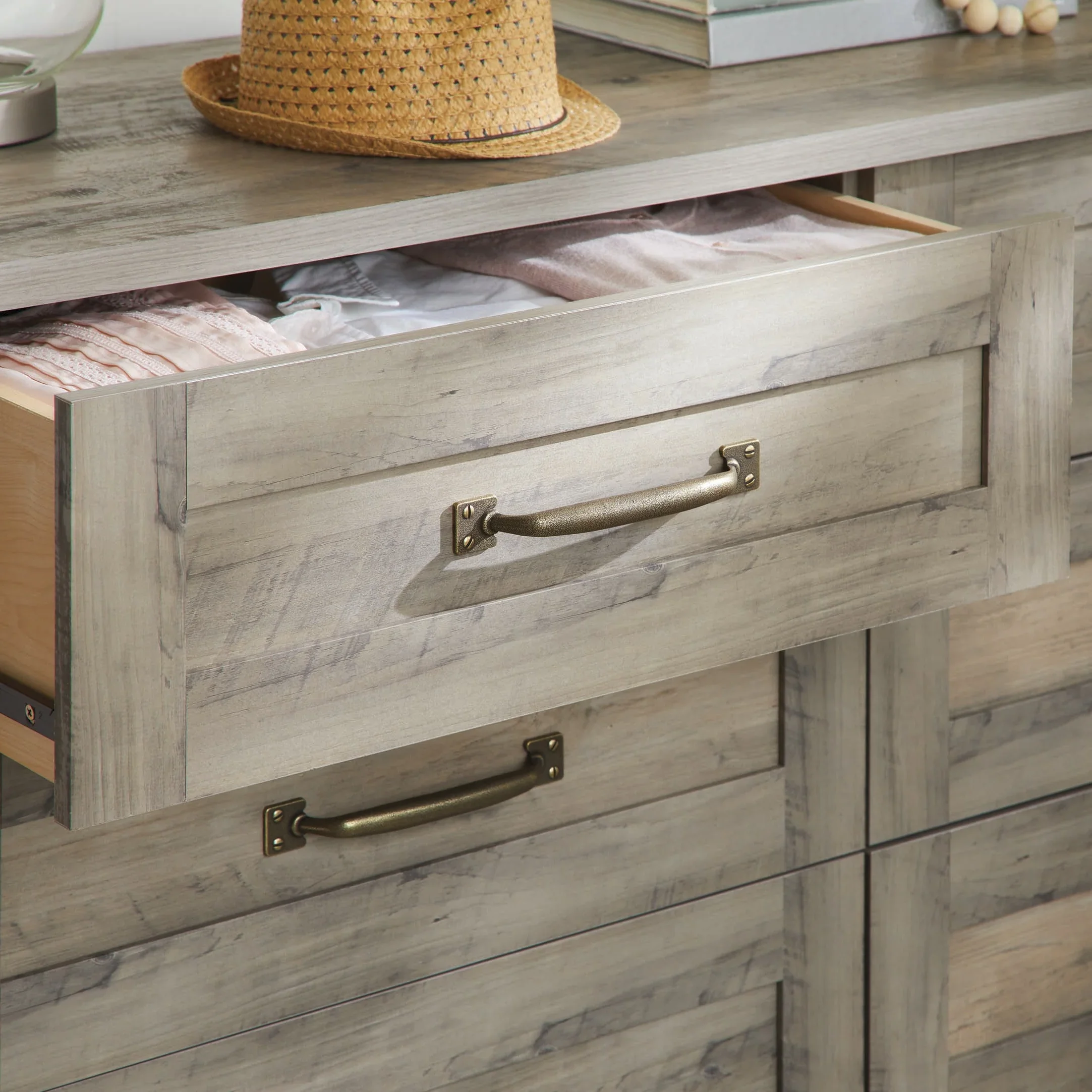 Better Homes & Gardens Modern Farmhouse 6-Drawer Dresser, Rustic White Finish