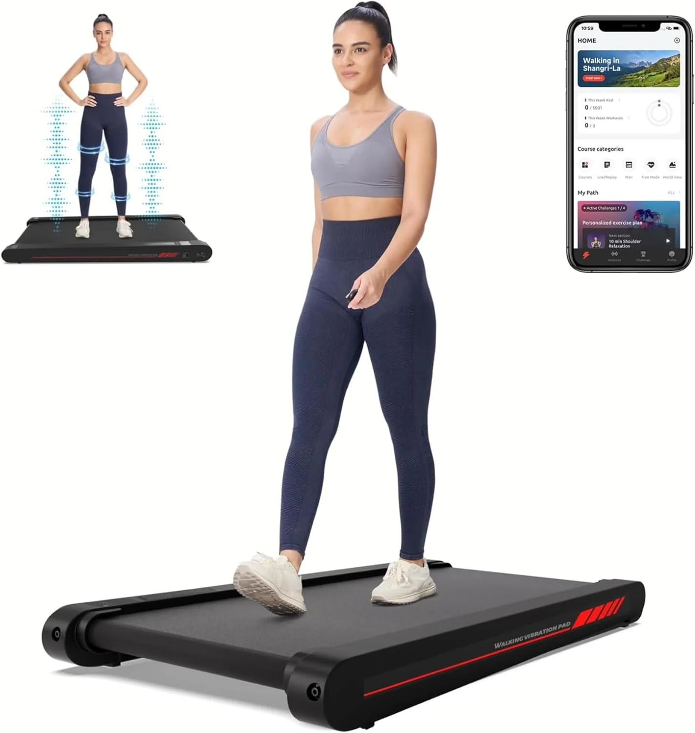 Tapis de marche vibrant Sperax avec application, tapis roulant 3 en 1 à utiliser sous un bureau, tapis roulant silencieux de 2,5 CV avec télécommande, tapis roulant portable pour la maison ou le bureau