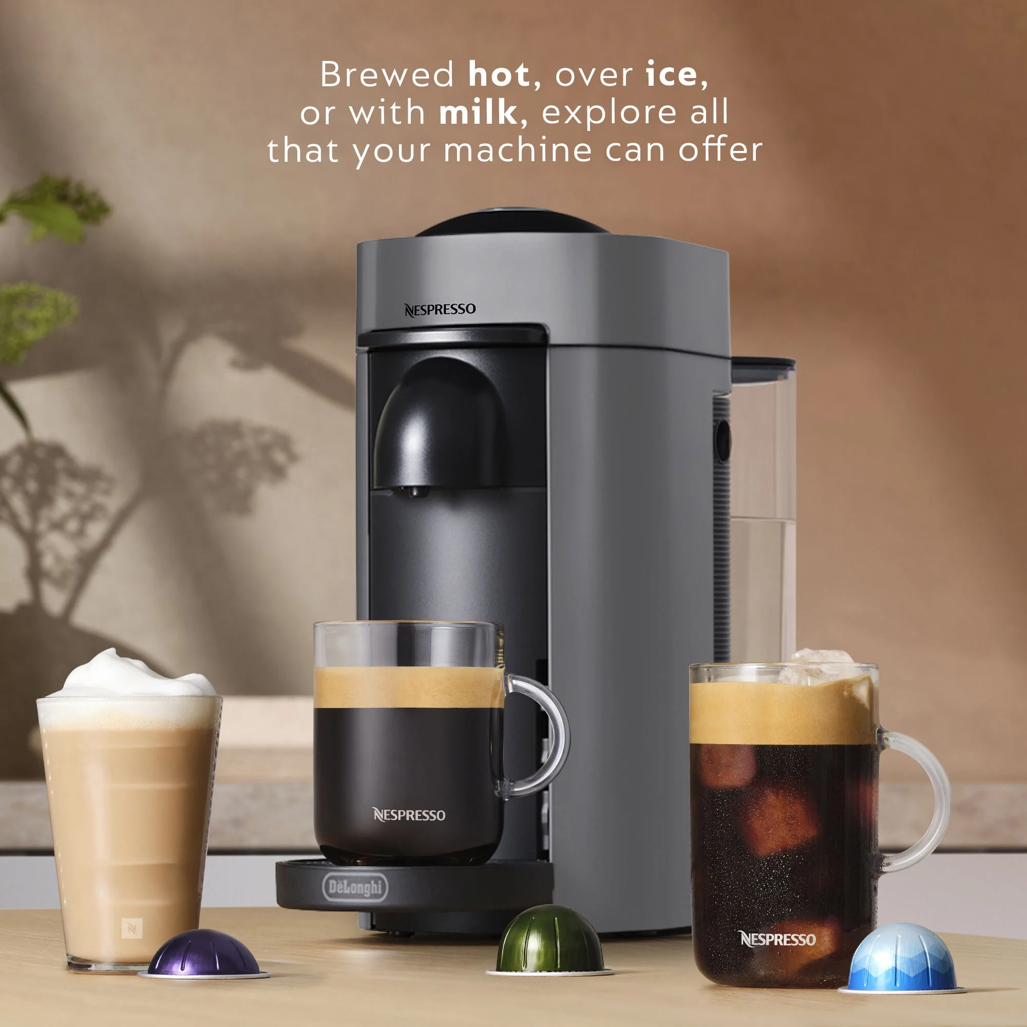 Nespresso New Vertuo Plus Coffee and Espresso Machine by De'Longhi with Aerocinno, Gray, Single - Serve Brewers