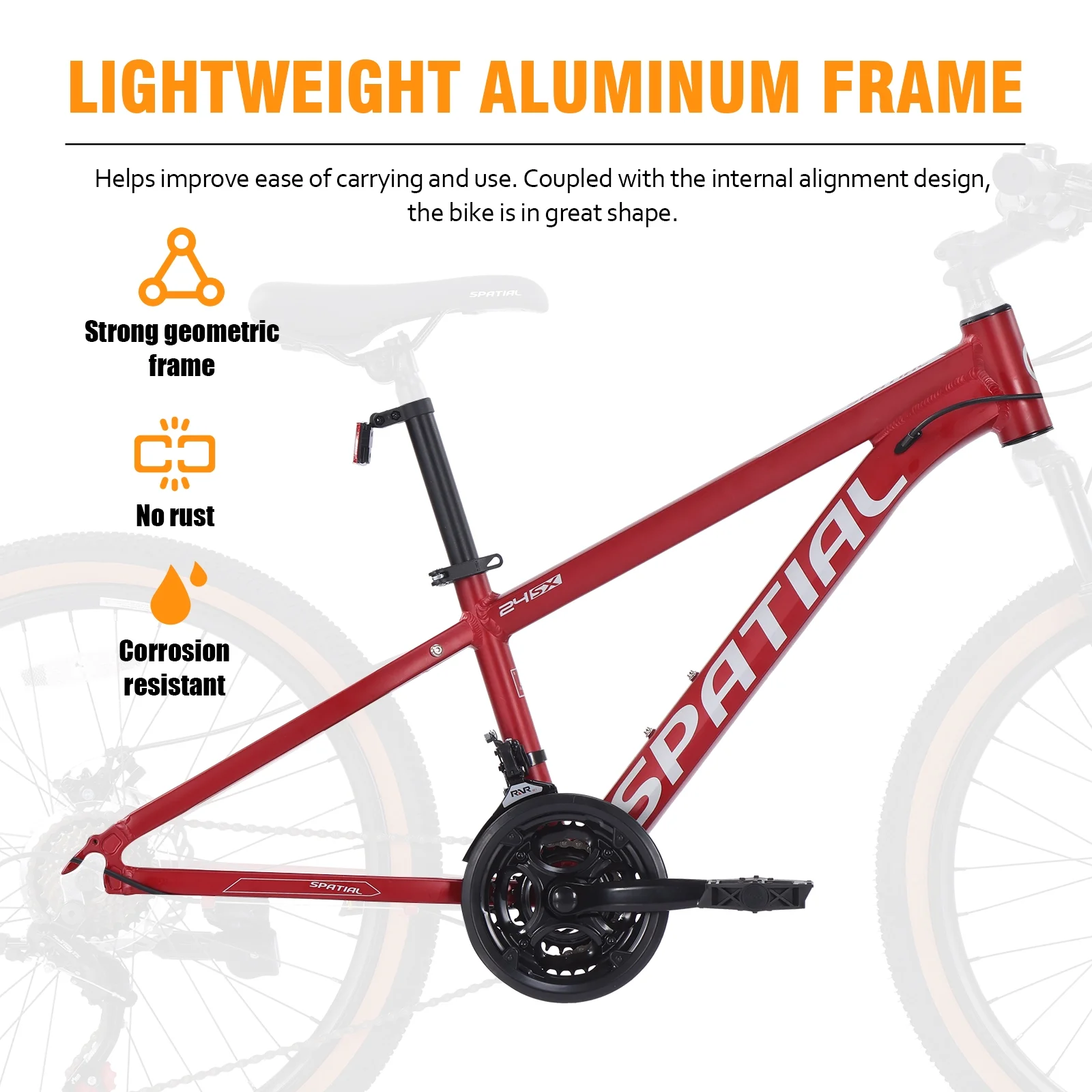 SPATIAL 24/26/27.5/29 in Mountain Bike, 8/21 Speed Lightweight Aluminum Magensium Frame Mountain Bicycle, Fits Men Women Teenagers Adult Disc Brake MTB Bicycle