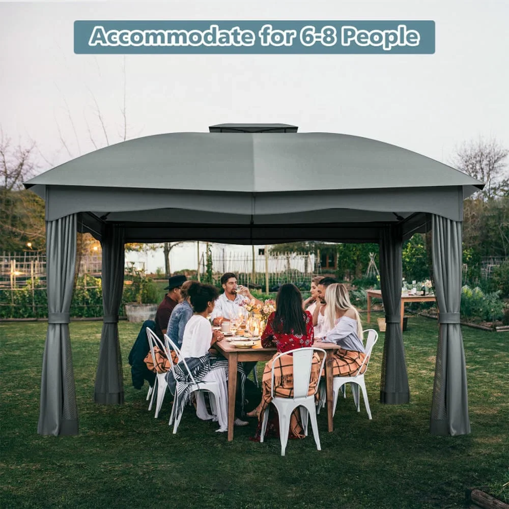 GVN Patio Garden Pergola, Pergola Canopy,12 x 10 Feet Canopy Double Vented Heavy Duty Steel Gazebo-Gray