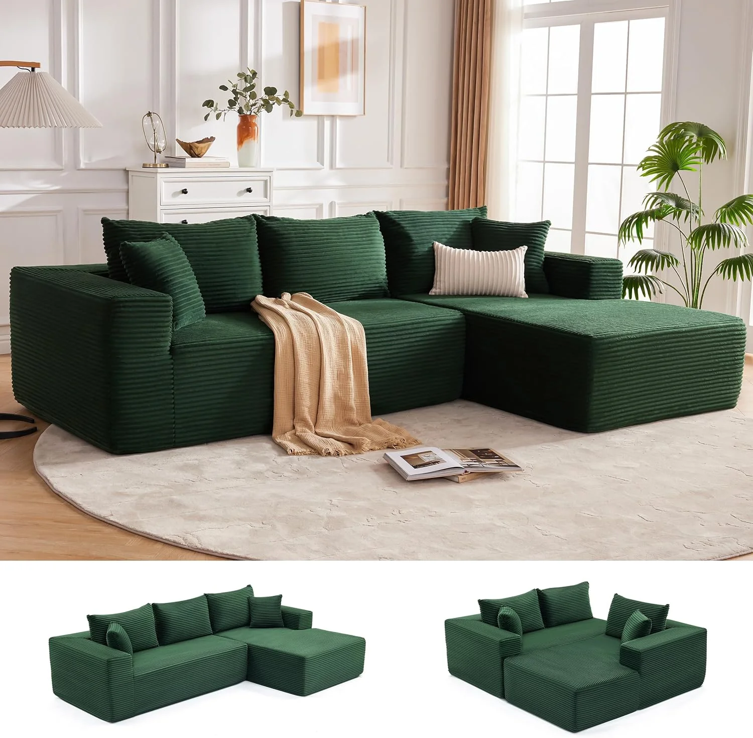 Canapé d'angle Cloud 110, canapé sans ossature pour salon, canapé d'angle modulable avec assise profonde