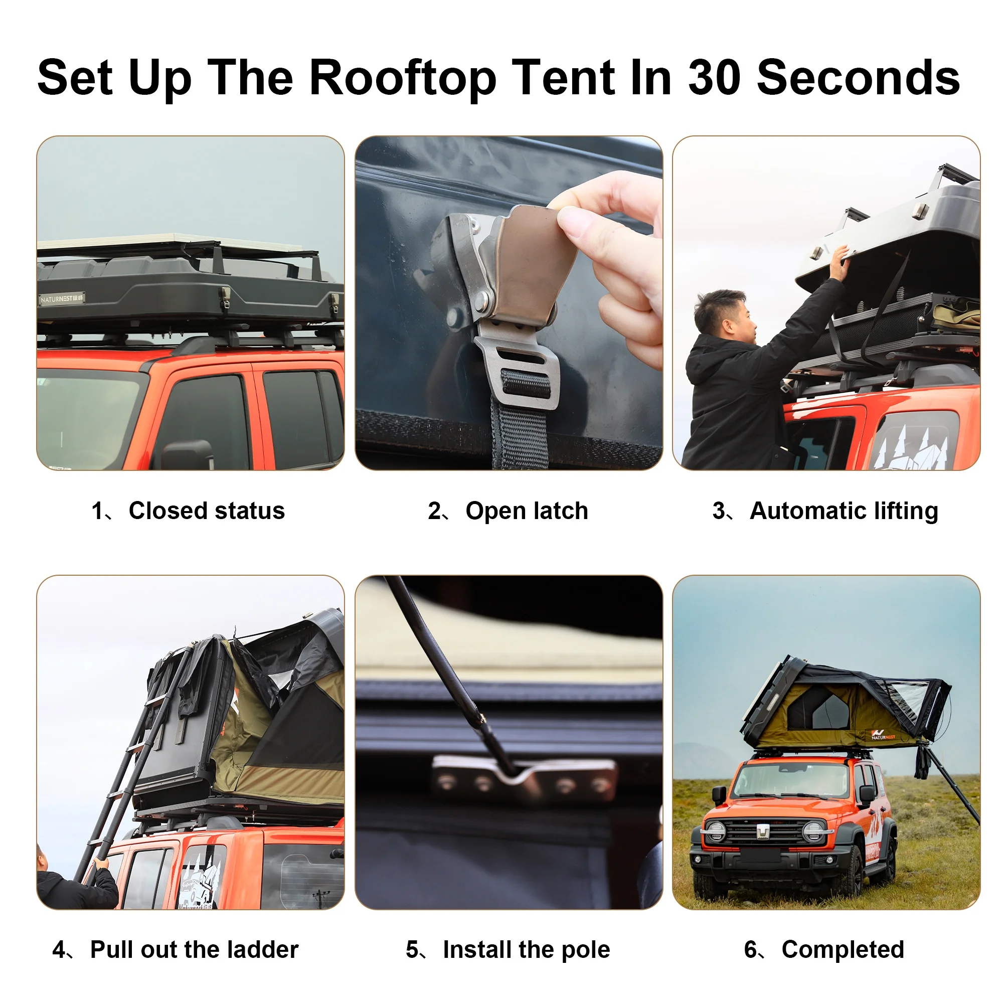 Rooftop Tent HardShell with Luggage Rack,Camping Tent for Van Suv Truck Car Vehicle Outdoor, 2-3 Person - Image 4