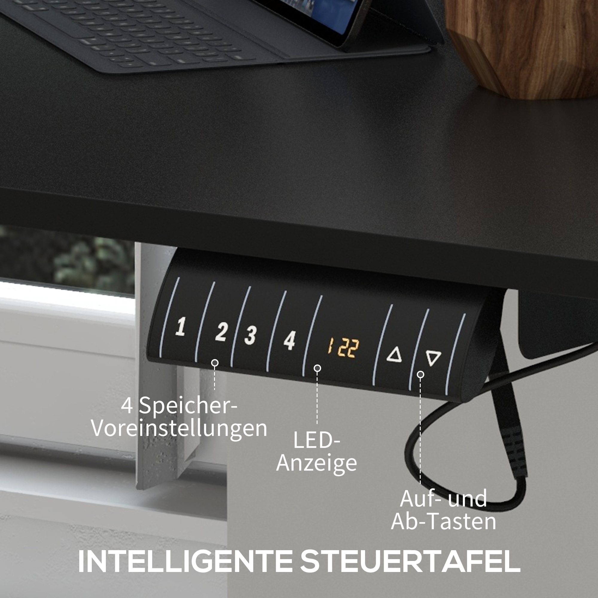 Vinsetto Verstelbaar Zit-Stabureau Computertafel, 140 cm x 70 cm x 116 cm, Zwart