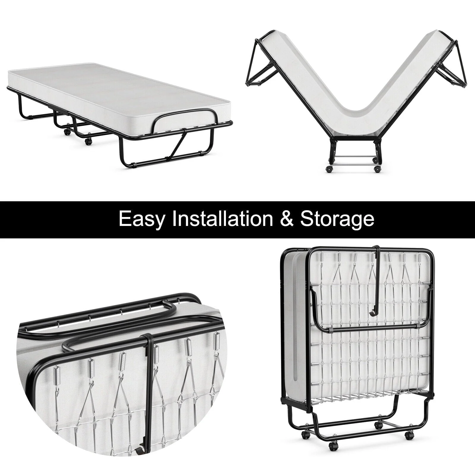 Rollaway Folding Metal Bed Memory Foam Mattress Cot Guest Made in Italy - Image 9