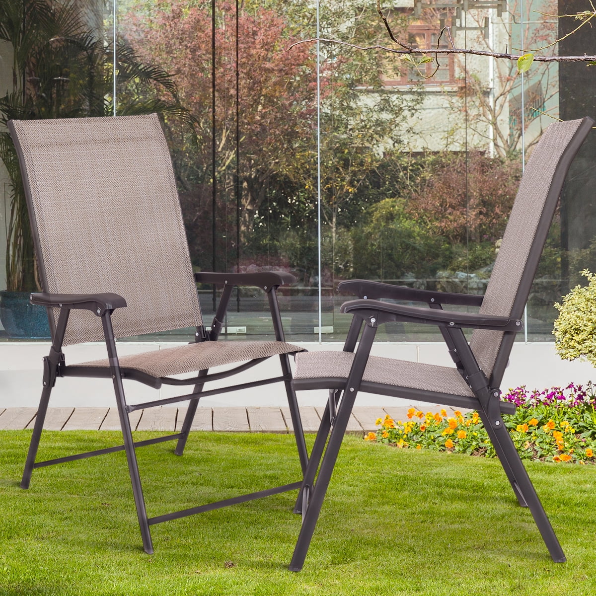 Topbuy Plastic Folding Chair (2 Pack), Brown