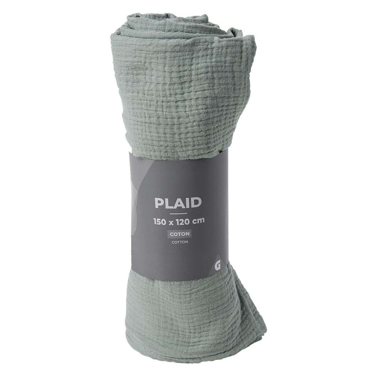 Plaid vert uni 100% coton 150x120cm