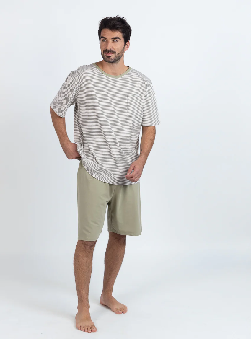 Pyjashort homme en coton rayé vert tilleul