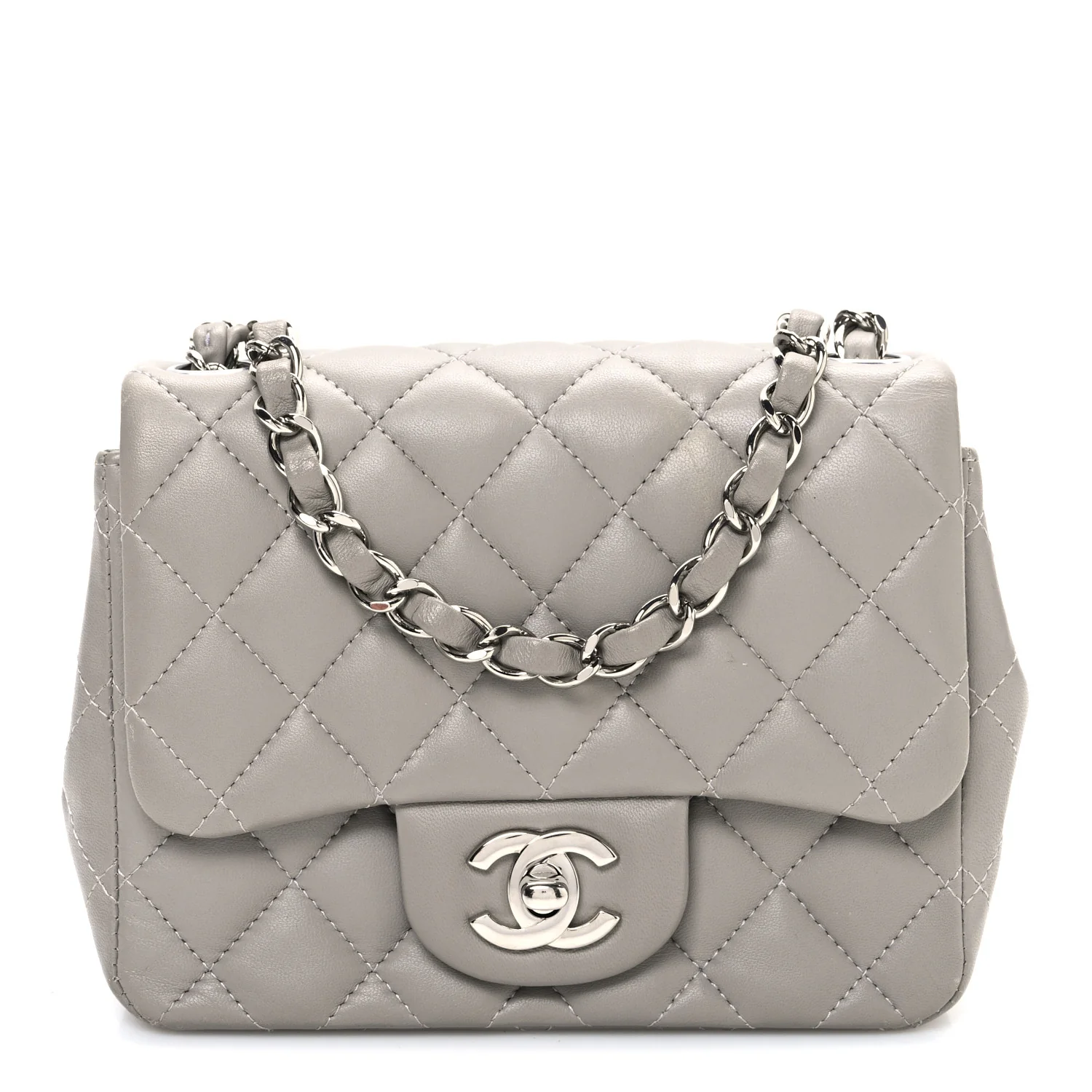 Lambskin Quilted Mini Square Flap Grey