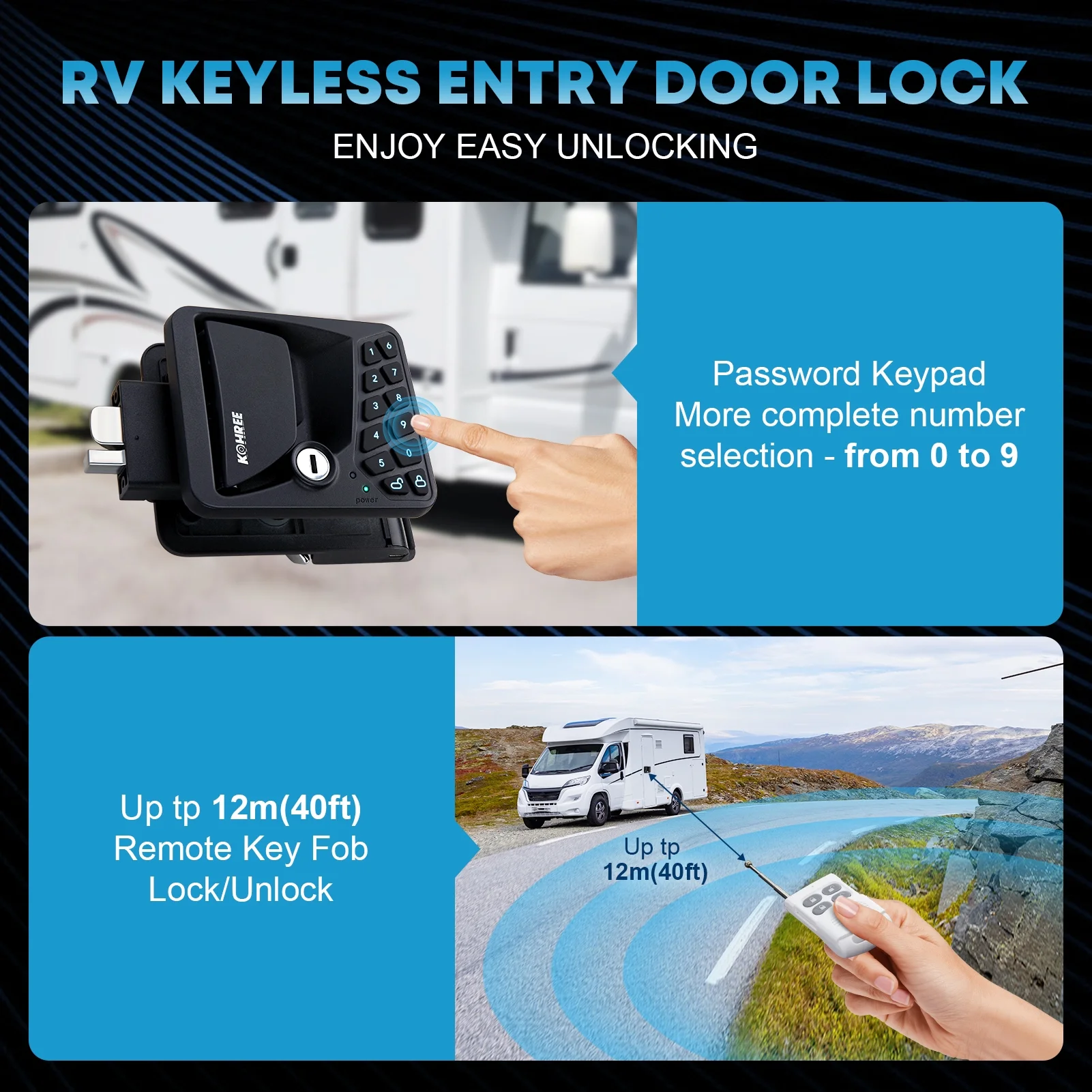 RV Door Lock Keyless Entry, RV Door Locks Replacement with Keypad and Remote for Trailer Camper RV Travel Trailer Door Latch(Remote Control Design) - Image 8